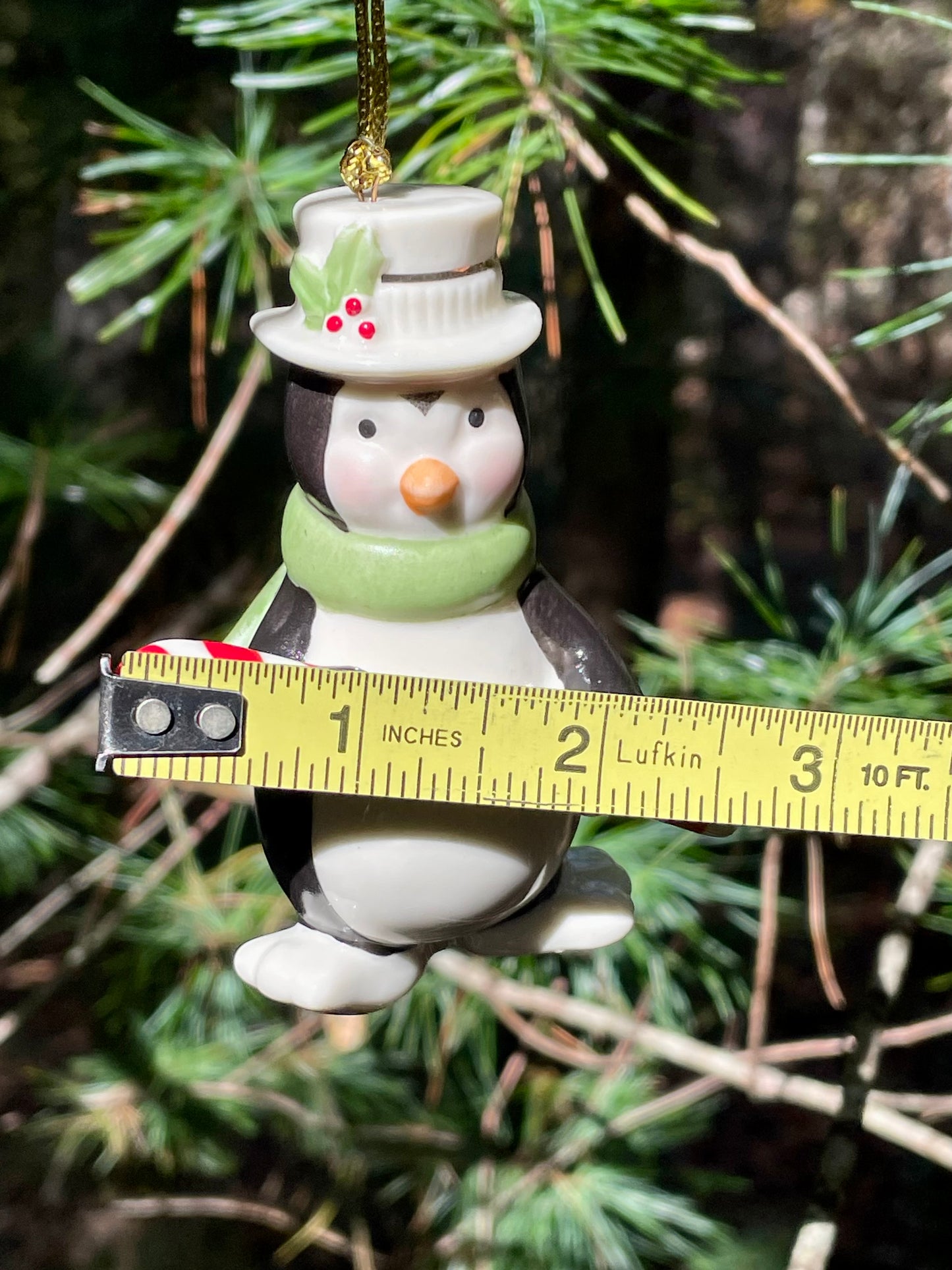 vintage 1990s Lenox Christmas Ornament Penguin holding a candy cane with top hat and green scarf 3.5 inch very merry christmas collection rare lenox gift babys first christmas gift collection set free shipping thebrokenbirdcompany christmas decor christmas ornaments vintage christmas decor holiday ornaments