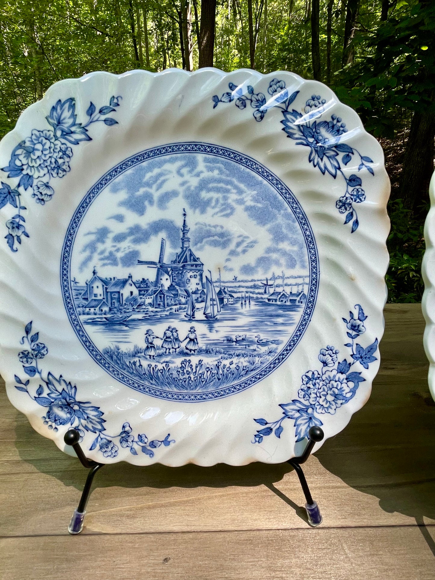 vintage blue and white dutch delftware ironstone square plates tulip time by johnson brothers made in england ruffled edge country farmhouse decor decorative plates free shipping thebrokenbirdcompany gift for her home decor