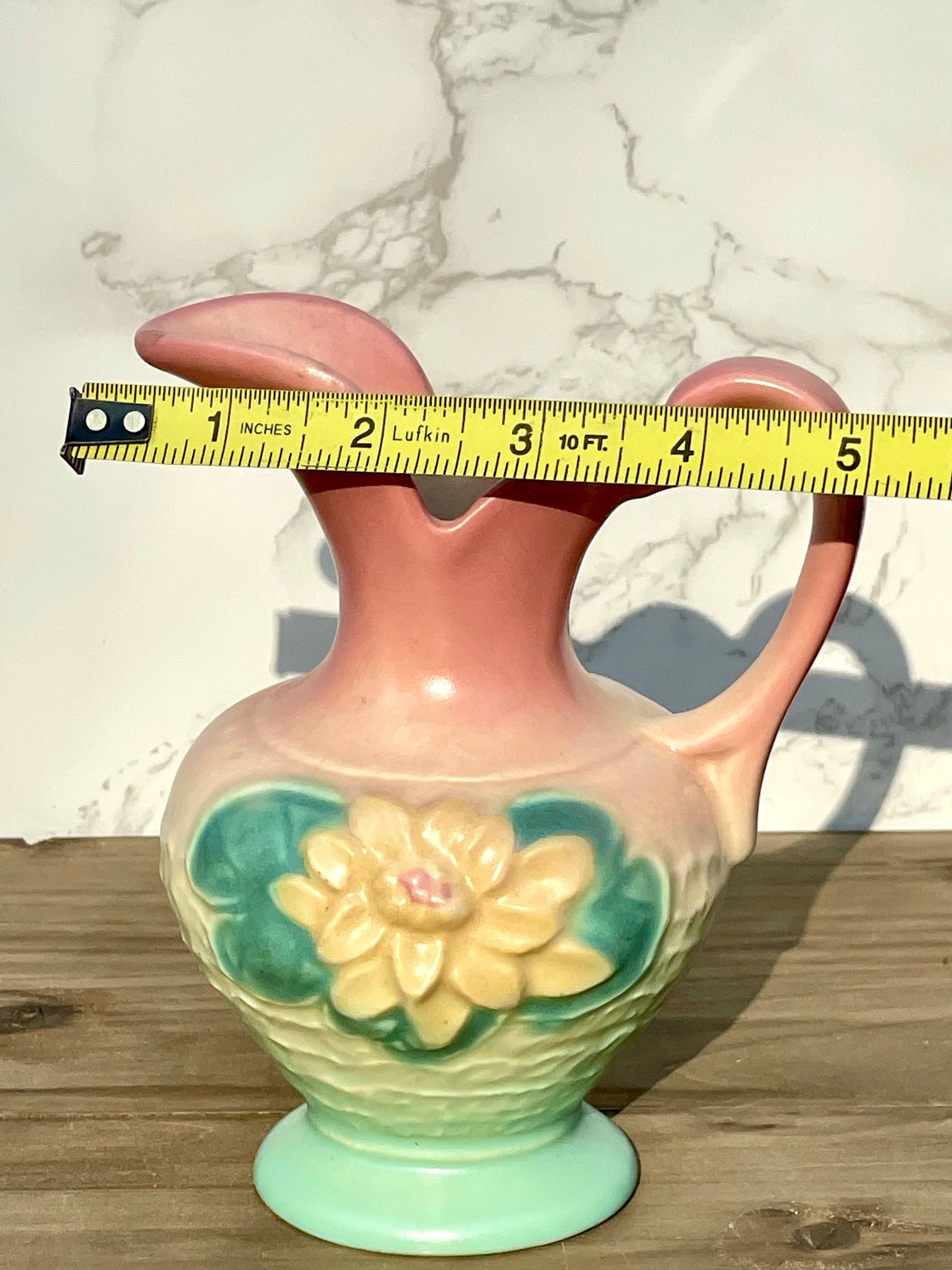 Vintage Hull Art Pitcher Magnolia Design with Teal and Pink Hues L-3-5 1/2 Inscription On Bottom. Art Deco design home decor. home decor gift thebrokenbirdcompany Rare Hull Art