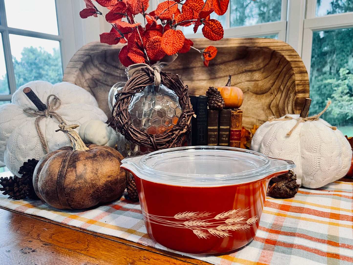 harvest wheat pyrex casserole dish 1 qt casserole dish vintage pyrex red dish thebrokenbirdcompany wheat vintage kitchen baking free shipping birthday gift bakers gift fall casserole dish baking pan