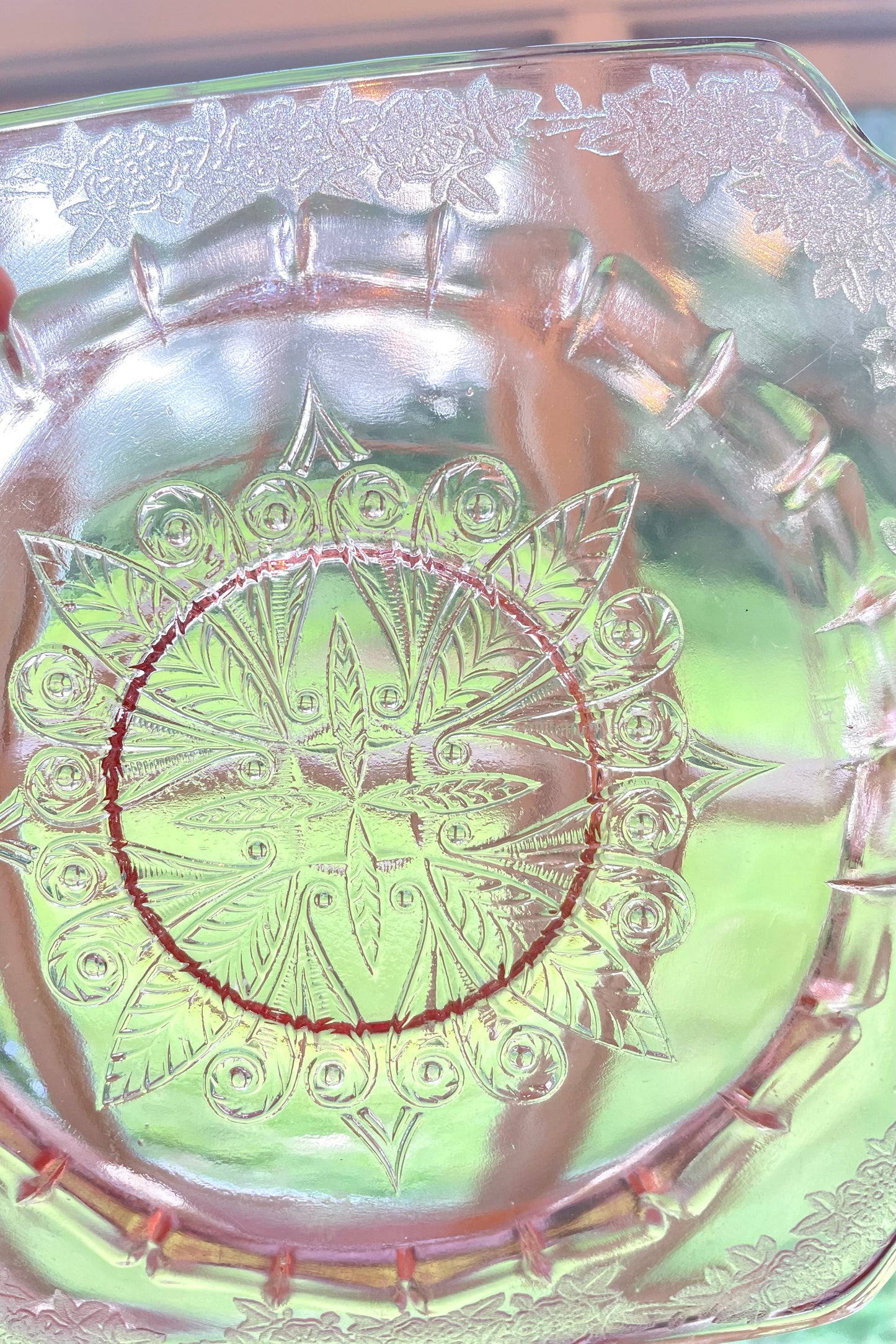 Antique Jeannette Adam Pink Depression Glass Etched 6 Inch Plate