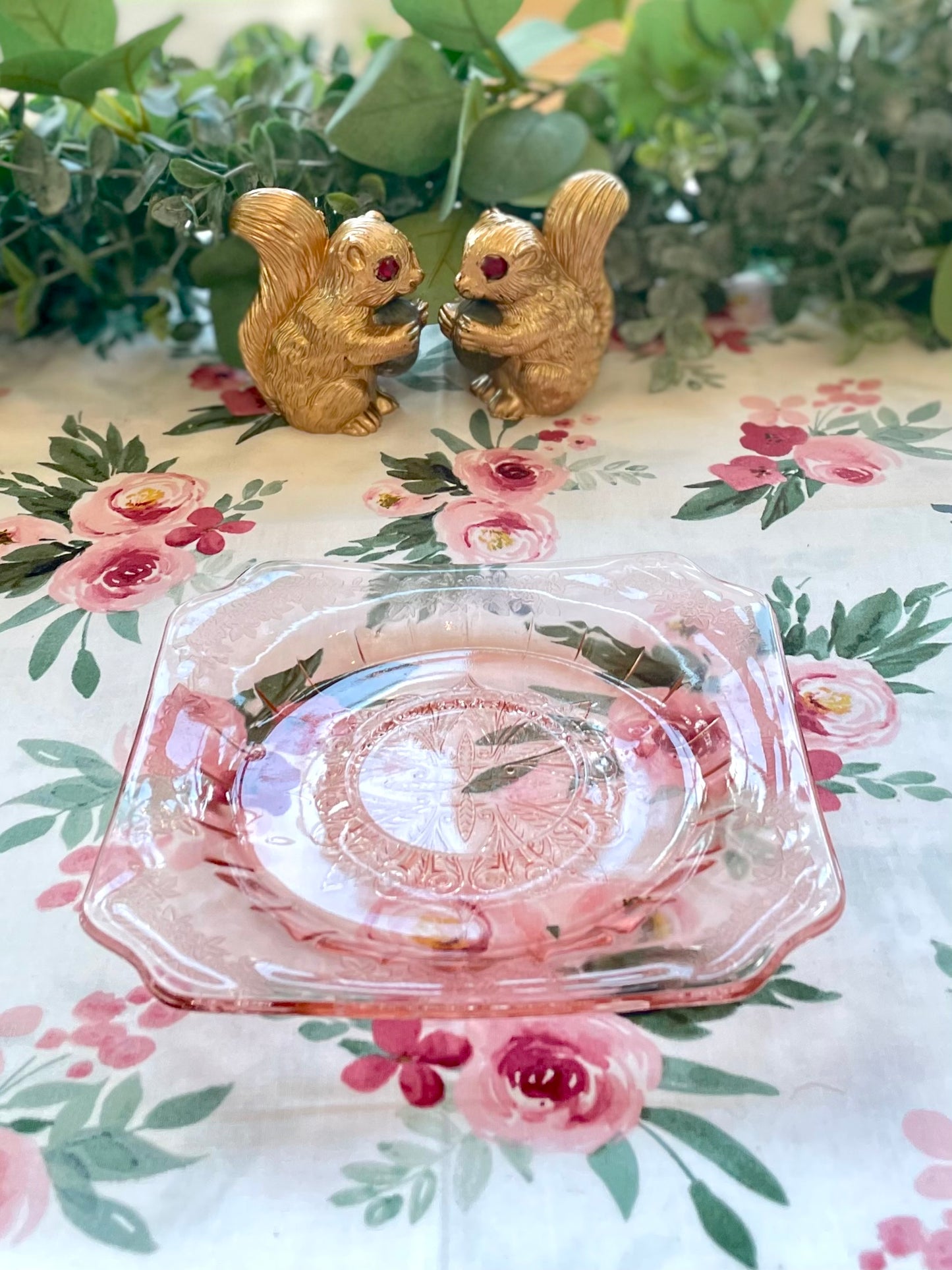 Antique Jeannette Adam Pink Depression Glass Etched 6 Inch Plate