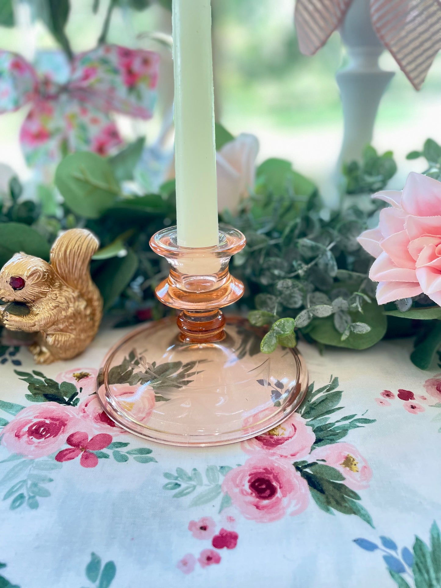 pink depression glass candle stick holders antique pink glass pink home decor the broken bird company candle holder pink glass candlestick holder candle light dinner decor