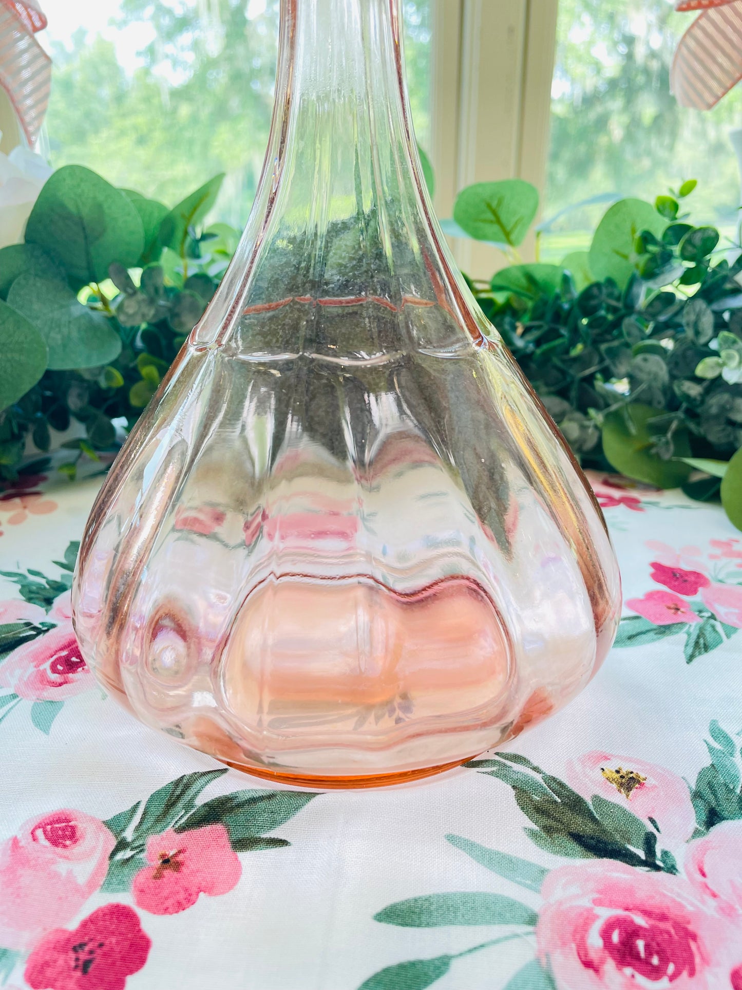 antique pink depression glass pink glass decanter hexagon stopper decanter pink glass decor pink kitchenware pink office decor birthday rare pink decanter Thebrokenbirdcompany pink kitchen antique glass wine decanter pink fancy decanter container