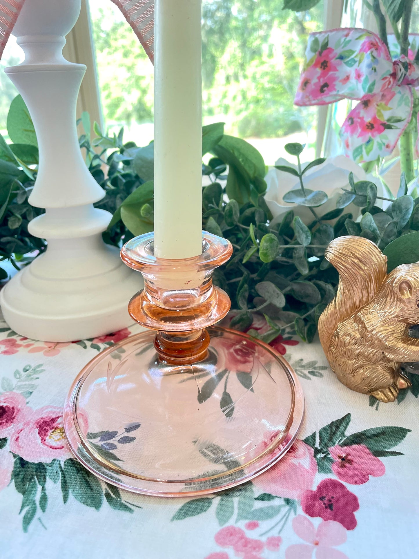 pink depression glass candle stick holders antique pink glass pink home decor the broken bird company candle holder pink glass candlestick holder candle light dinner decor