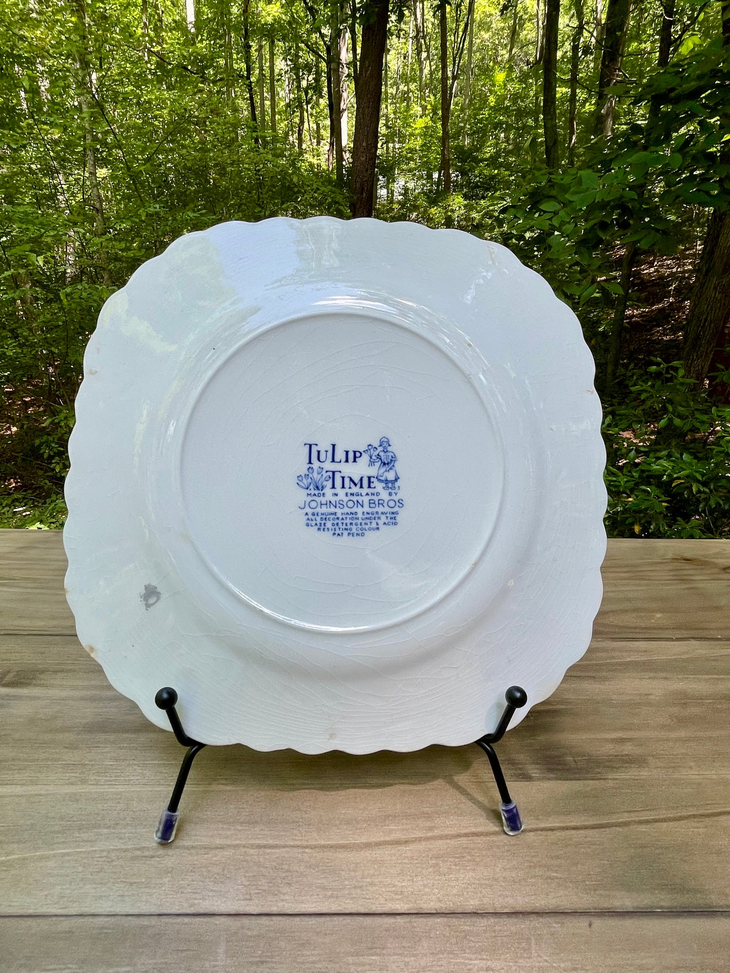 vintage blue and white dutch delftware ironstone square plates tulip time by johnson brothers made in england ruffled edge country farmhouse decor decorative plates free shipping thebrokenbirdcompany gift for her home decor
