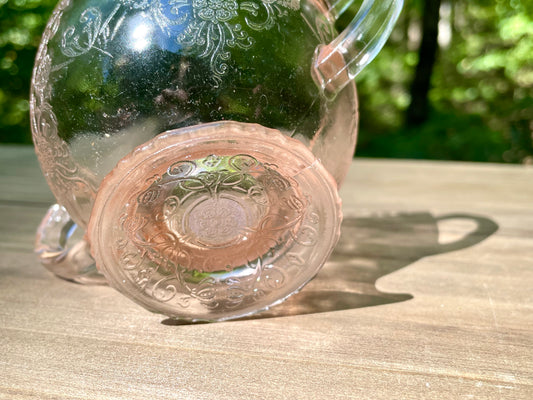 Vintage Blush Pink Footed Bon Bon Dish 1943 Kay Pattern Produced by Lancaster Glass Company pink depression glass blush pink rose pink elegant cup floral etched pedestal cup thebrokenbirdcompany free shipping rare pink glass gift for her christmas princess cup floral etched pink