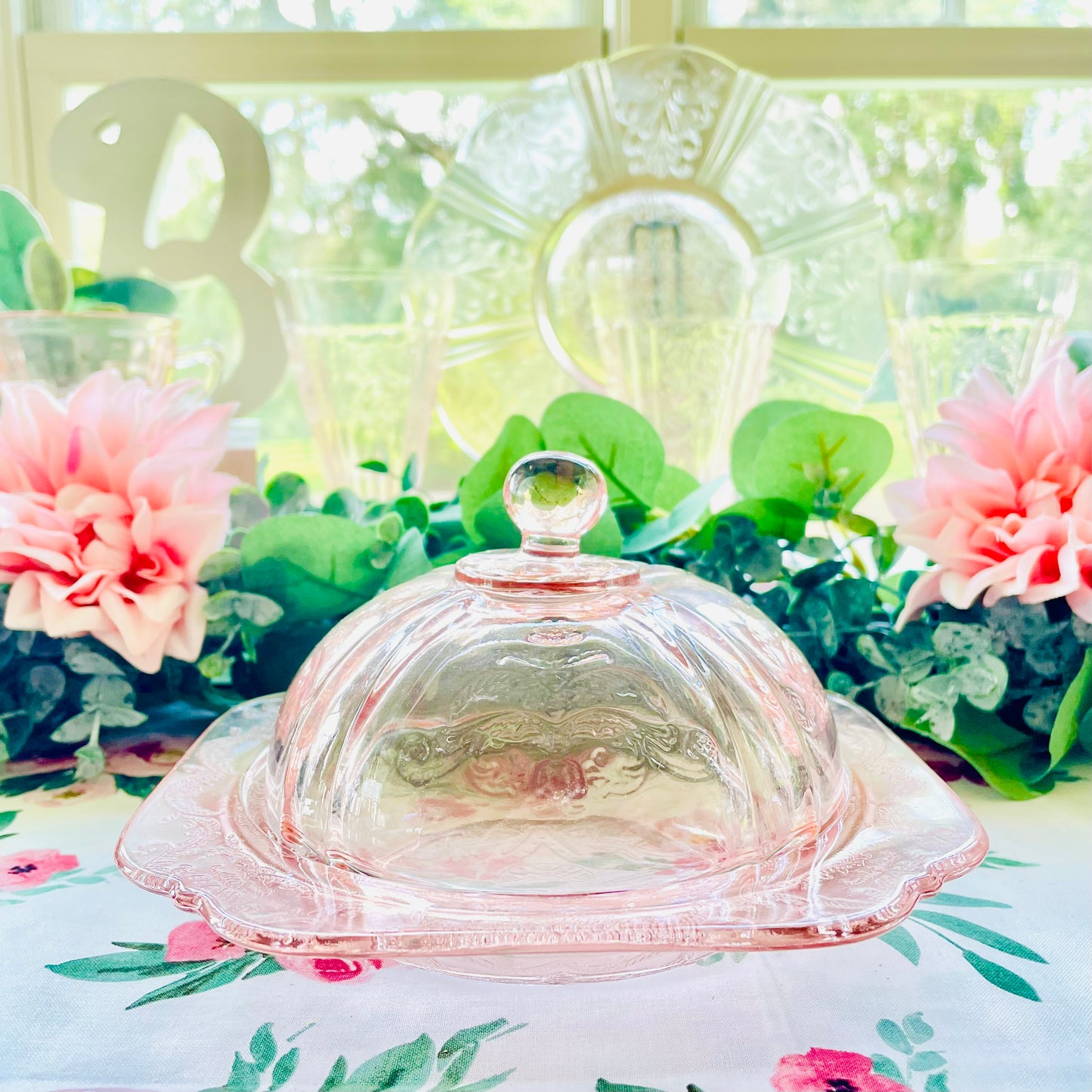 Vintage Pink Depression Glass Dome Covered Butter Dish