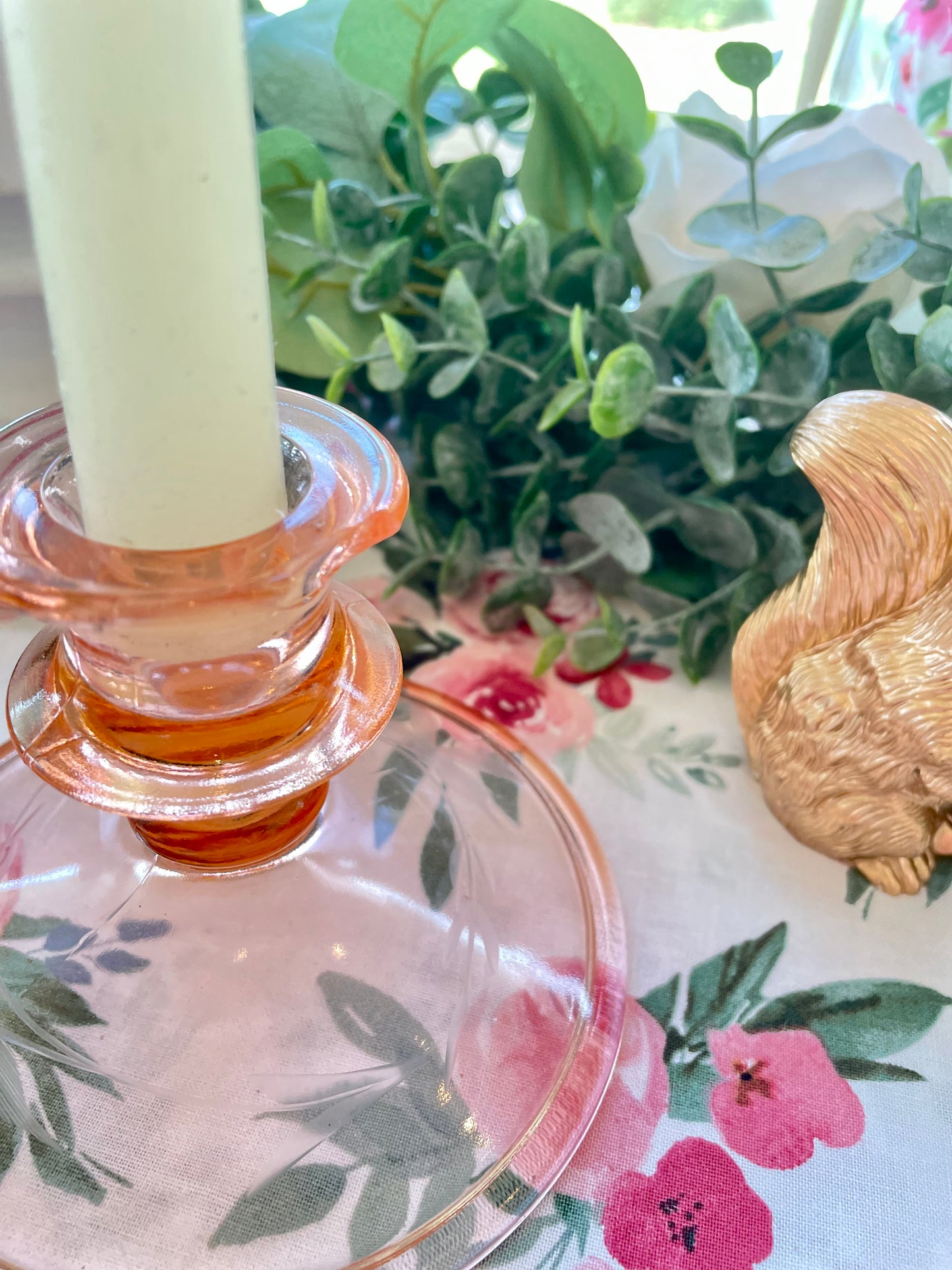 pink depression glass candle stick holders antique pink glass pink home decor the broken bird company candle holder pink glass candlestick holder candle light dinner decor