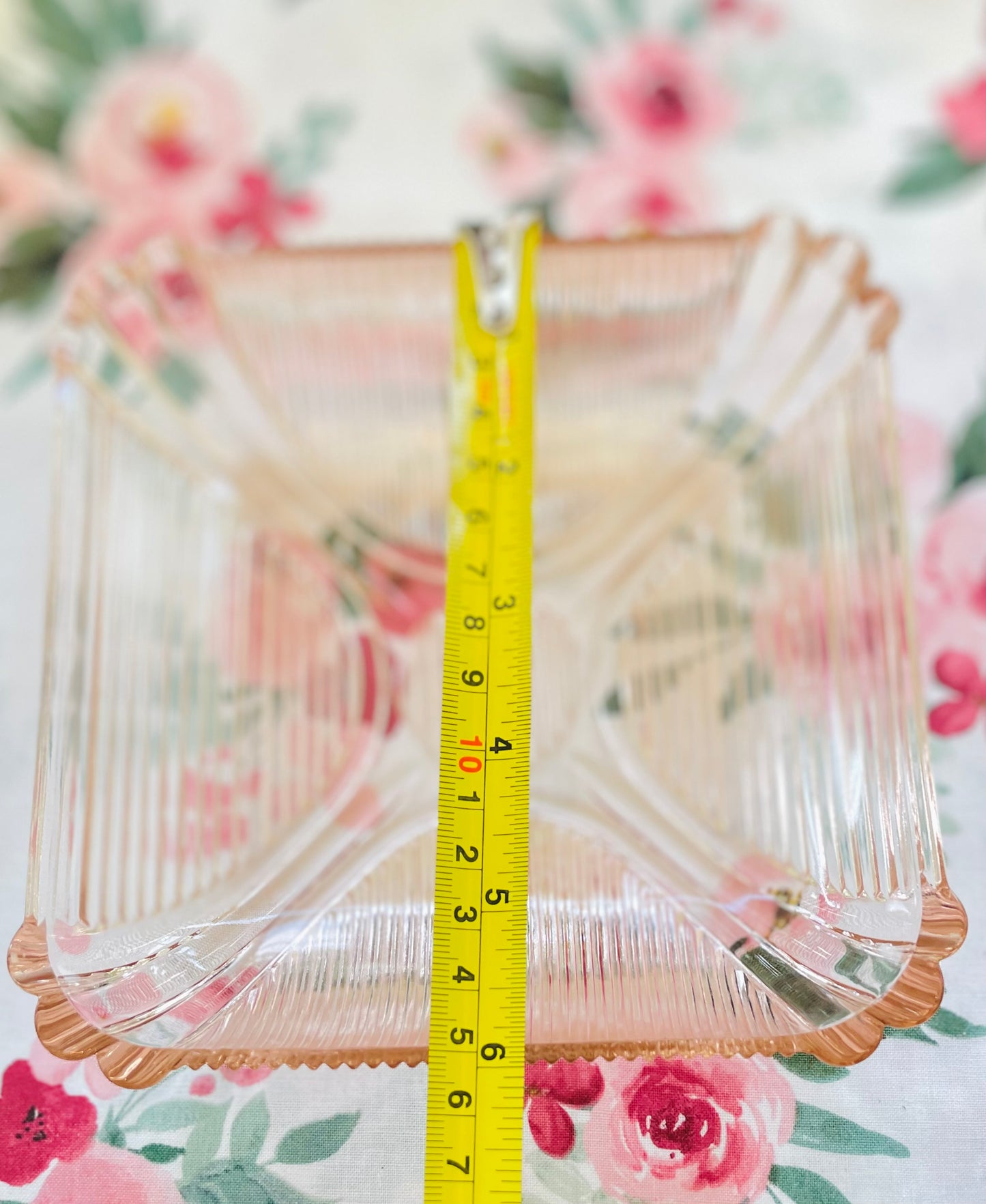Antique Opalescent Pink Depression Glass Square Ribbed Dish