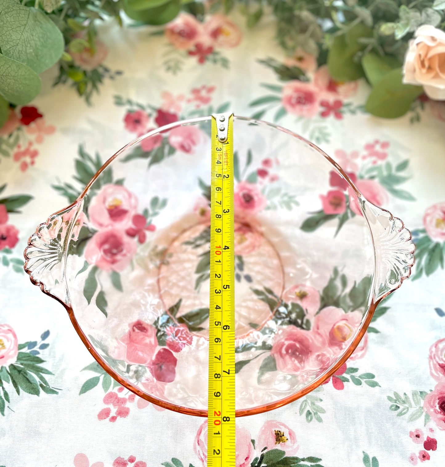 Anchor Hocking diamond optic pink depression glass serving bowl with ornate glass handles Pink depression glass berry bowl ornate salad bowl Thebrokenbirdcompany pink glass antique glass pink birthday gift fancy ice cream bowl depression glass pink party bowl
