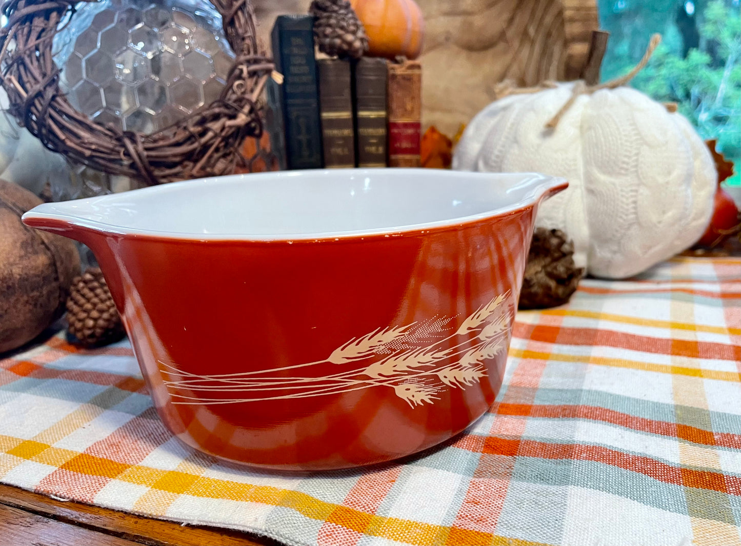 harvest wheat pyrex casserole dish 1 qt casserole dish vintage pyrex red dish thebrokenbirdcompany wheat vintage kitchen baking free shipping birthday gift bakers gift fall casserole dish baking pan