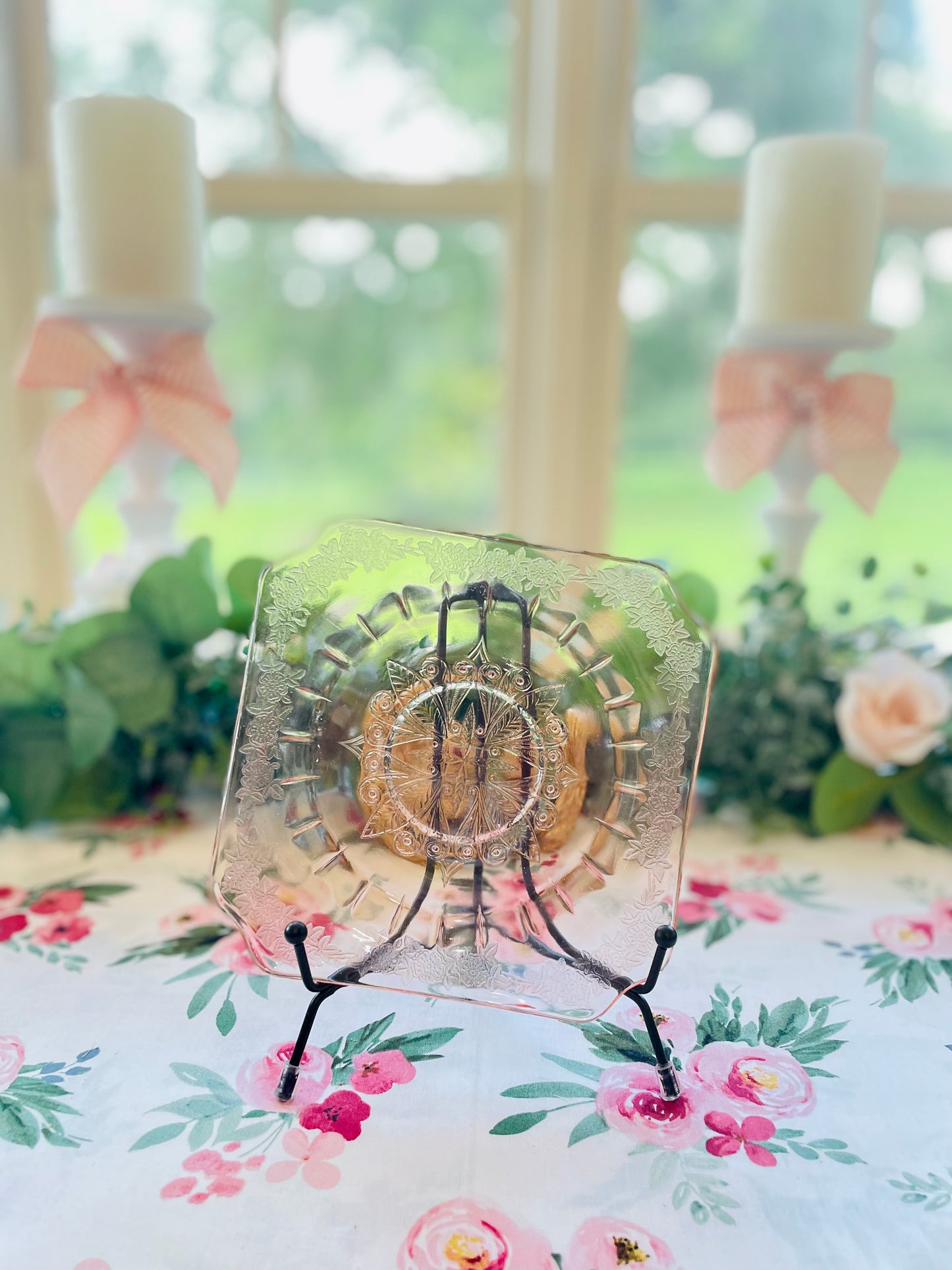 Antique Jeannette Adam Pink Depression Glass Etched 6 Inch Plate