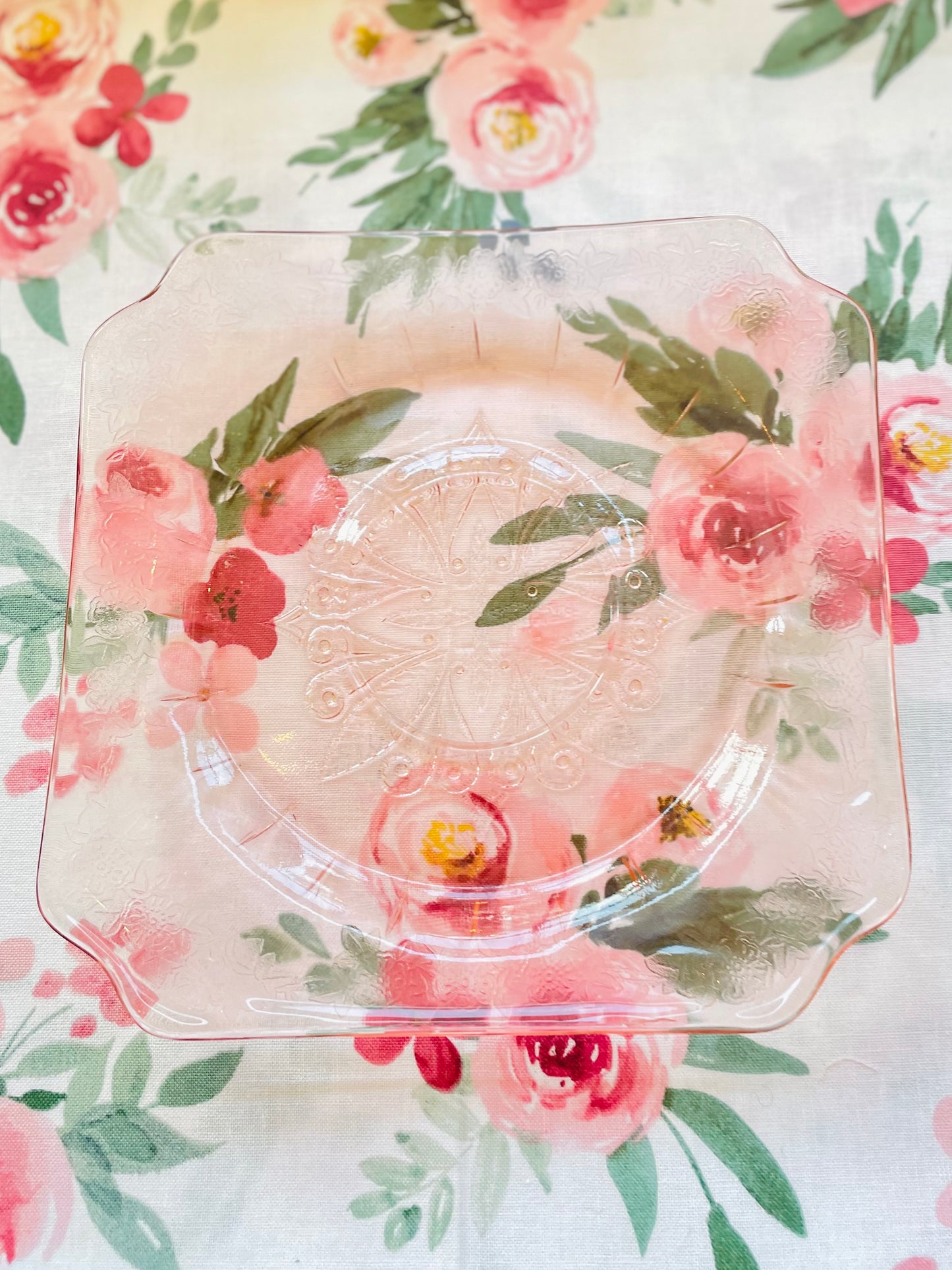 Antique Jeannette Adam Pink Depression Glass Etched 6 Inch Plate