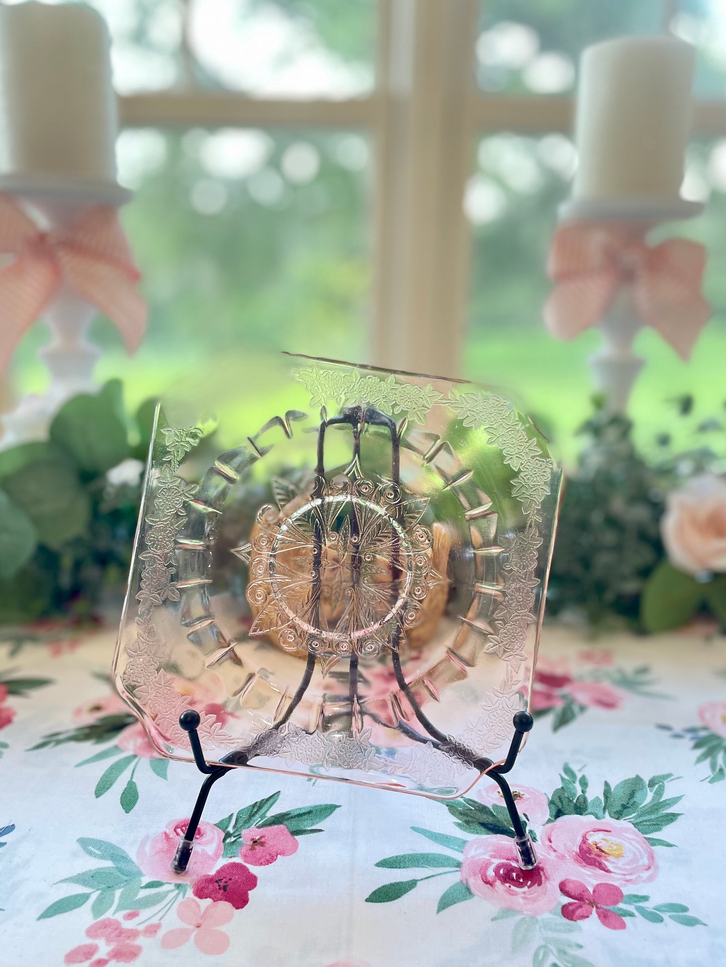 Antique Jeannette Adam Pink Depression Glass Etched 6 Inch Plate