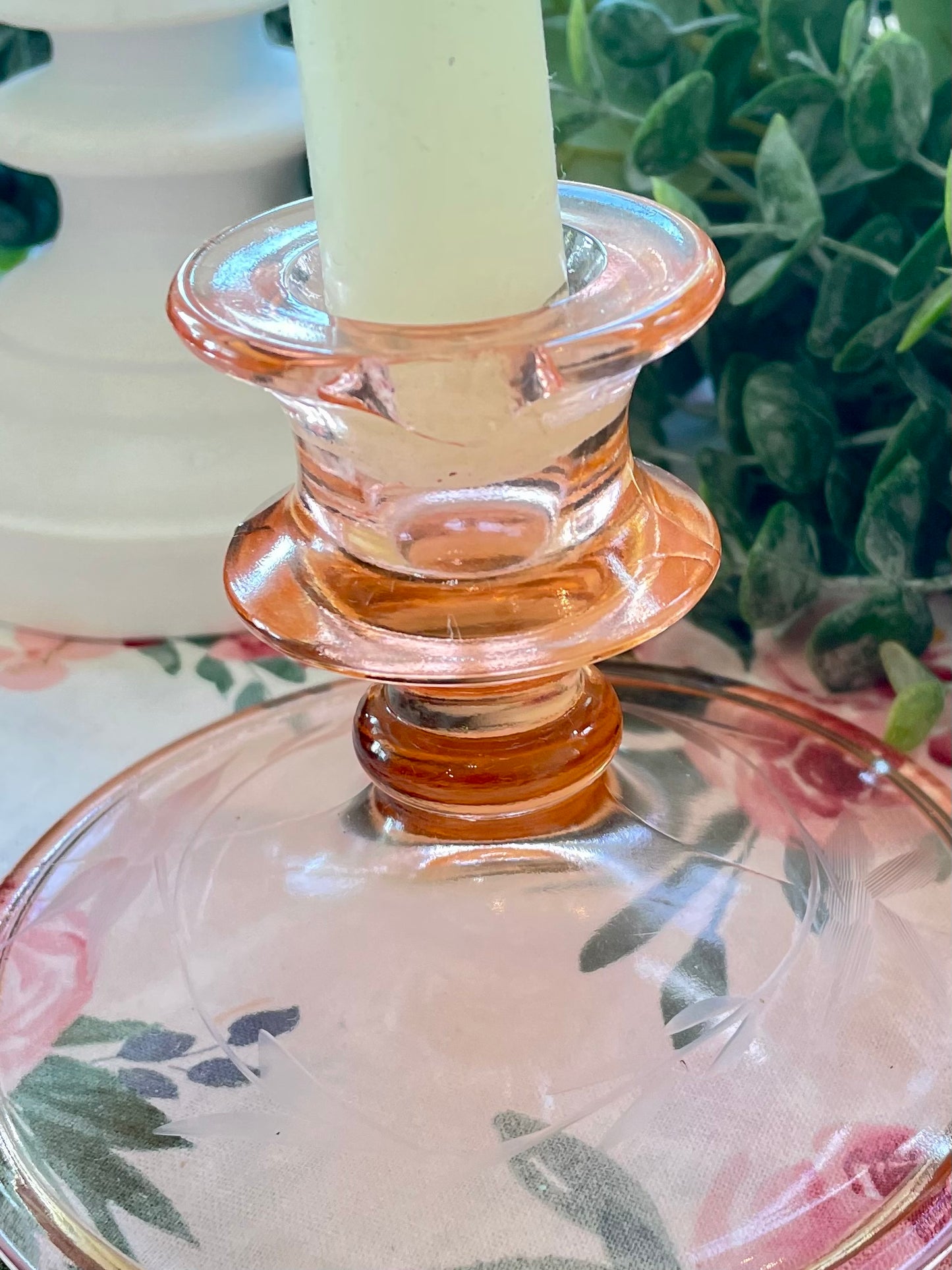 pink depression glass candle stick holders antique pink glass pink home decor the broken bird company candle holder pink glass candlestick holder candle light dinner decor