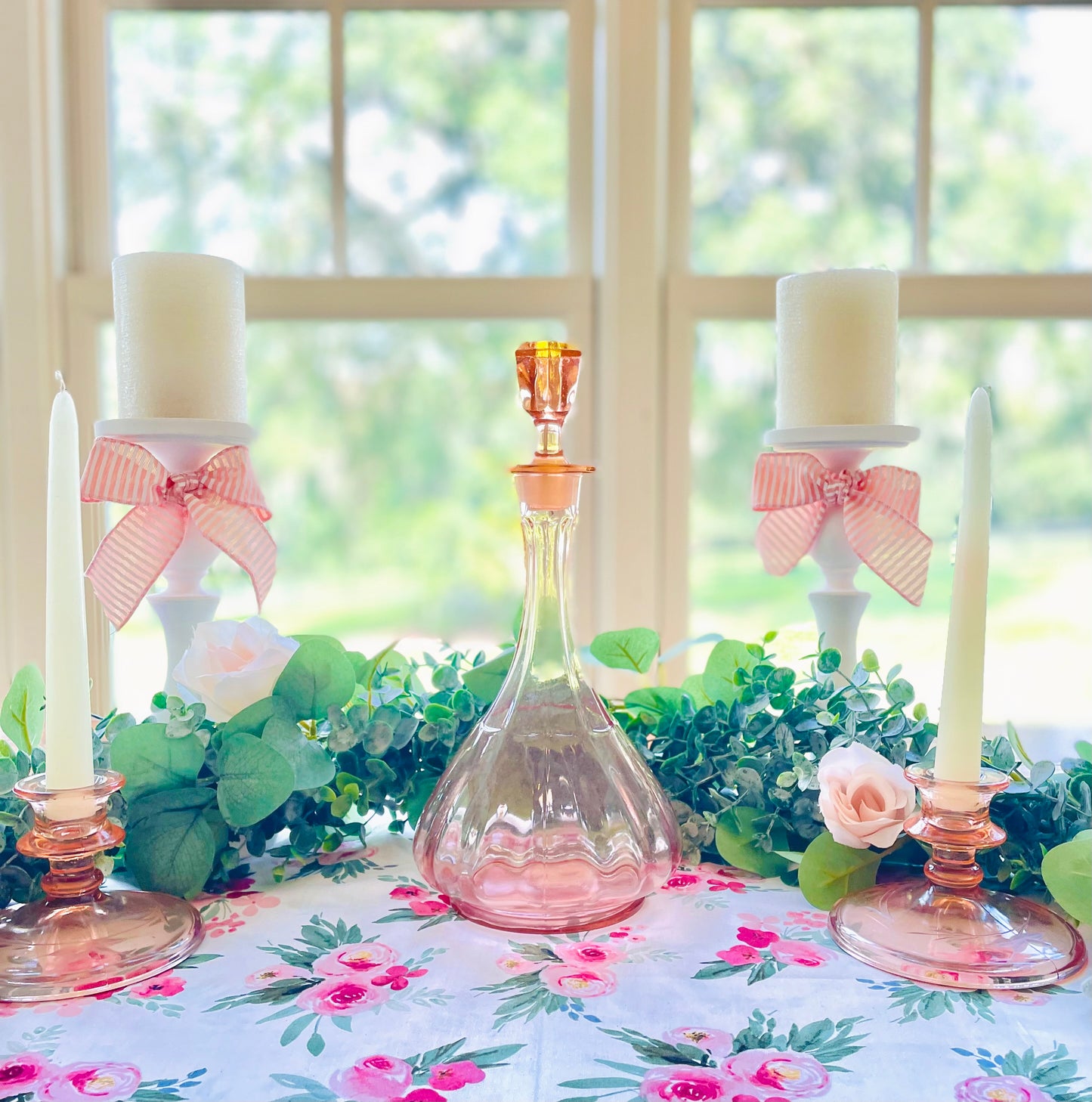 antique pink depression glass pink glass decanter hexagon stopper decanter pink glass decor pink kitchenware pink office decor birthday rare pink decanter Thebrokenbirdcompany pink kitchen antique glass wine decanter pink fancy decanter container
