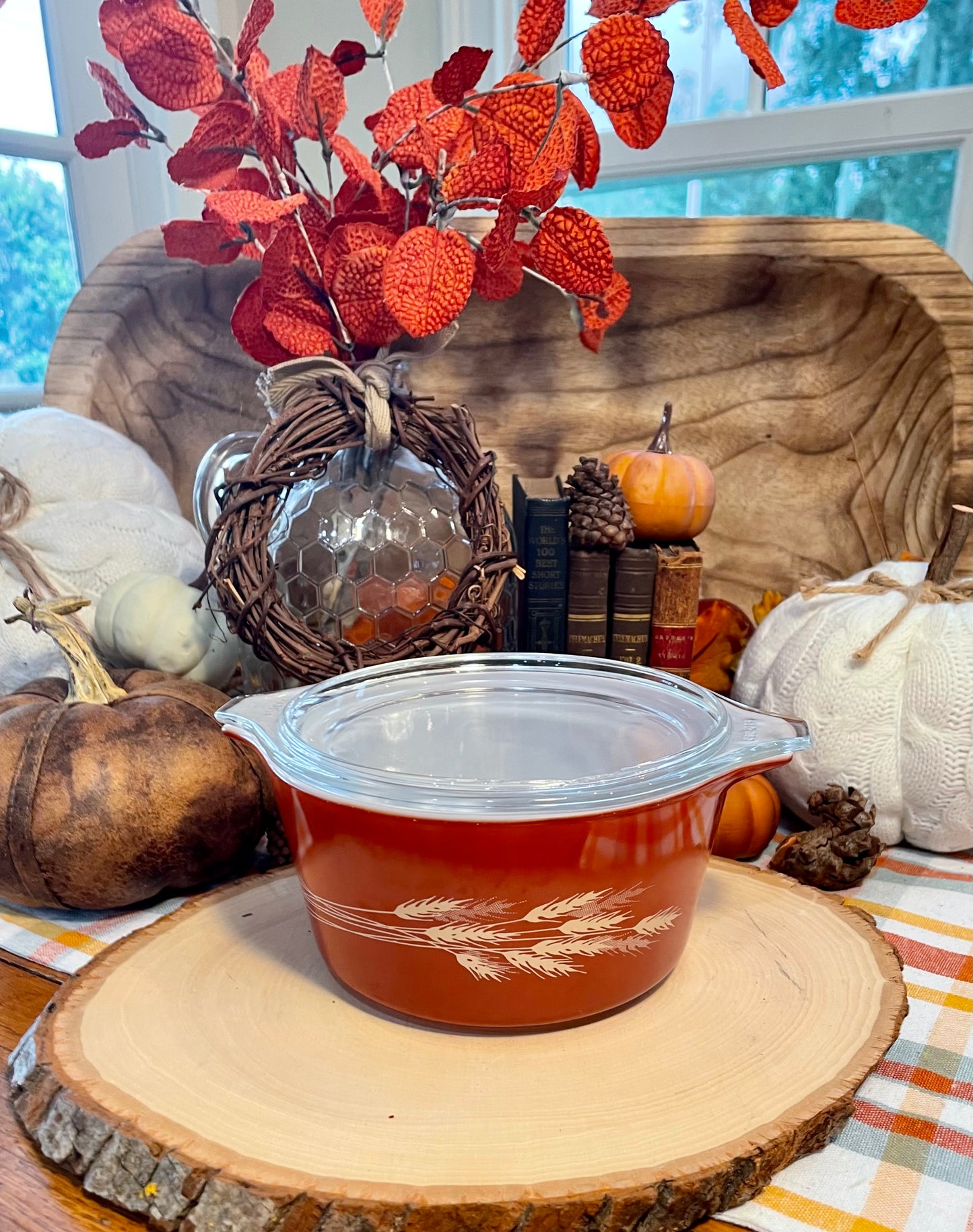 harvest wheat pyrex casserole dish 1 qt casserole dish vintage pyrex red dish thebrokenbirdcompany wheat vintage kitchen baking free shipping birthday gift bakers gift fall casserole dish baking pan
