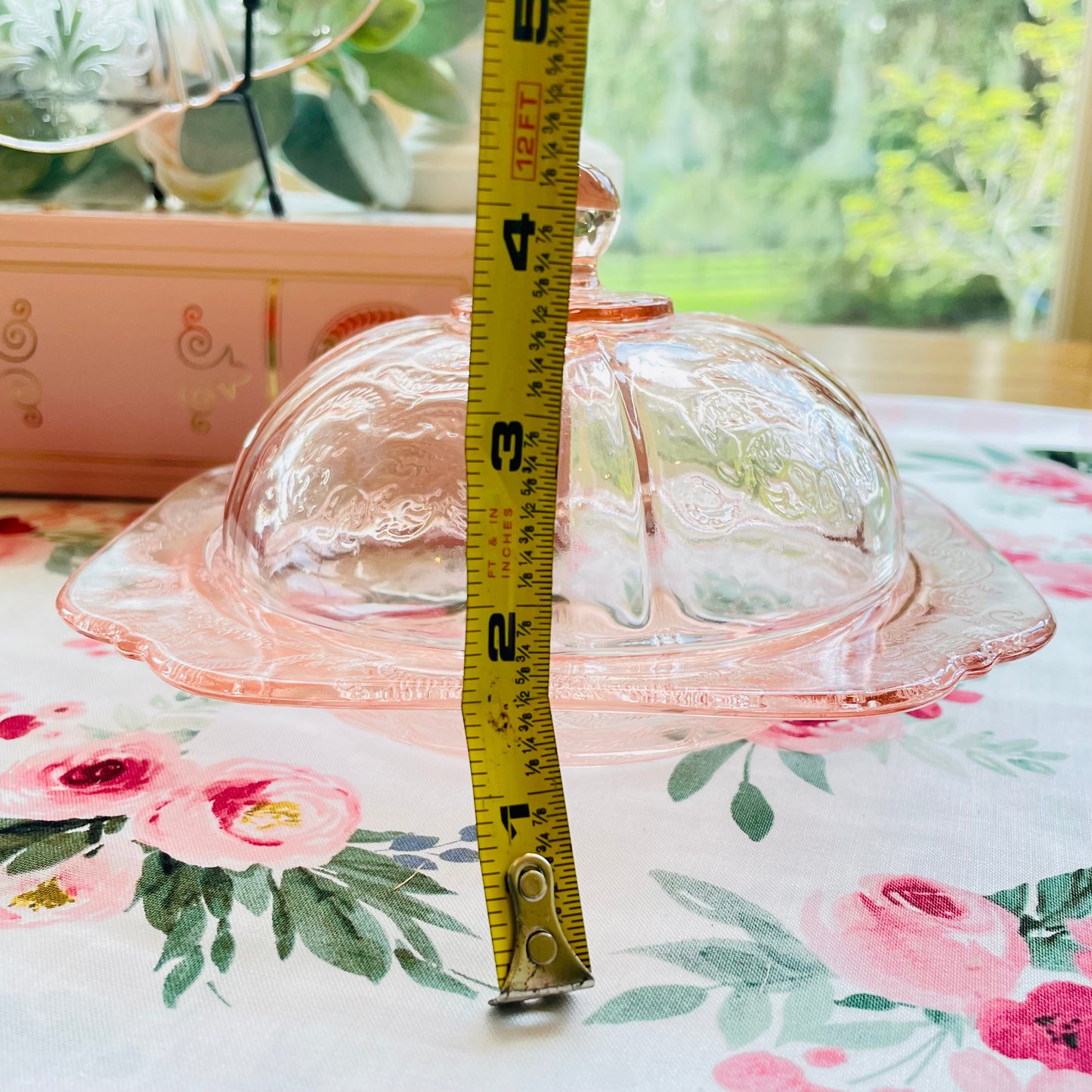 Vintage Pink Depression Glass Dome Covered Butter Dish