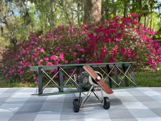 Green prop plane model of WW1 French propeller fighter plane metal scale model airplane collectors item collectible prop plane gift for him office decor veteran gift