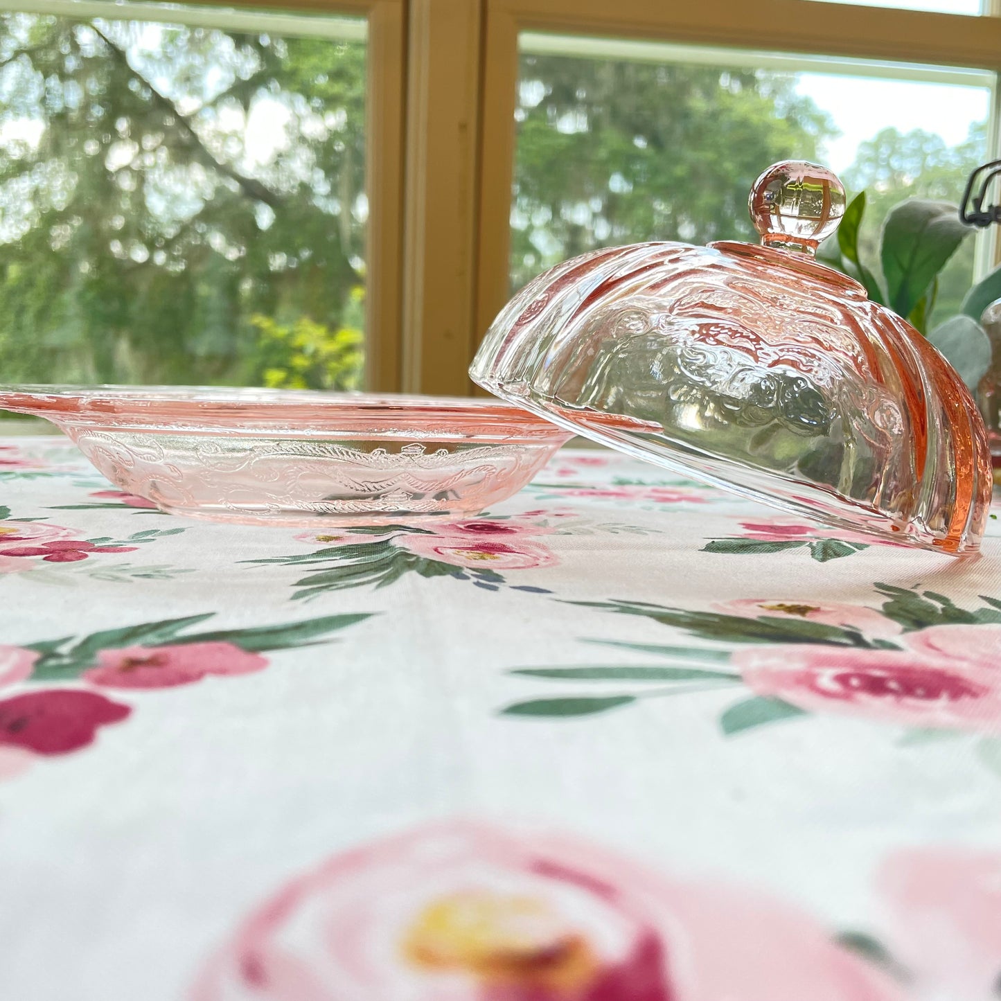 Vintage Pink Depression Glass Dome Covered Butter Dish