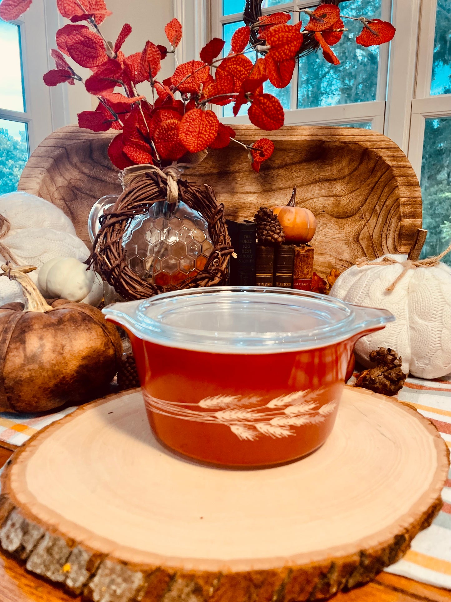 harvest wheat pyrex casserole dish 1 qt casserole dish vintage pyrex red dish thebrokenbirdcompany wheat vintage kitchen baking free shipping birthday gift bakers gift fall casserole dish baking pan