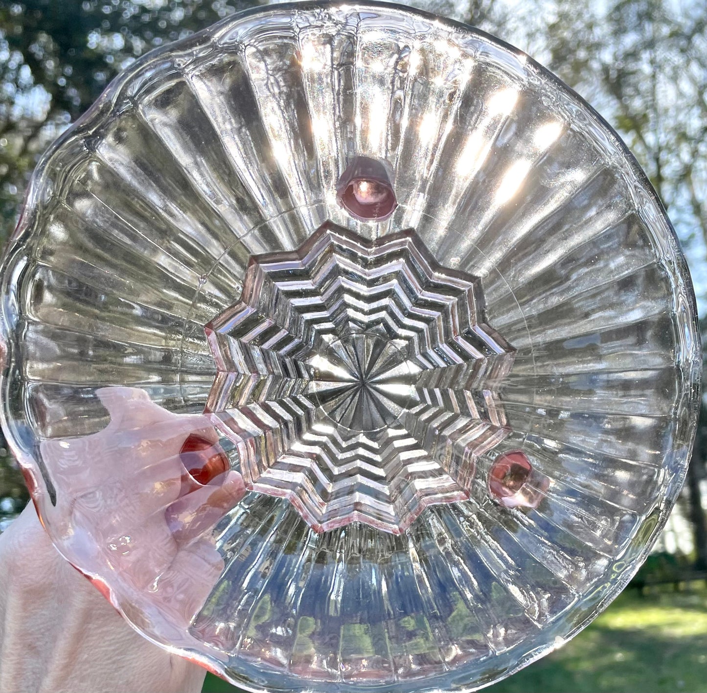 Antique Pink Depression Glass 1930s Scalloped Rim Three Point Footed Art Deco Bowl