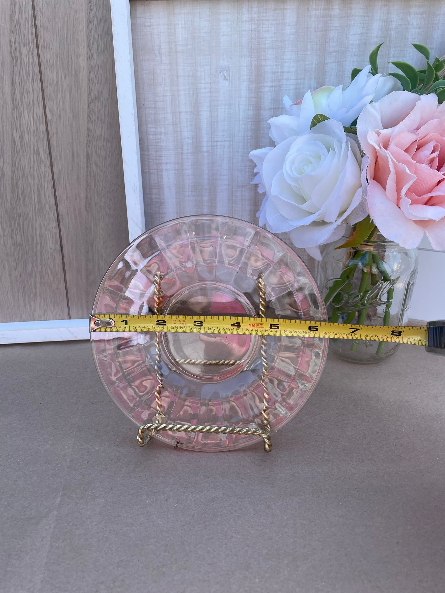 Antique Pink Depression Glass Square Optic Tea Cup and Saucer Set