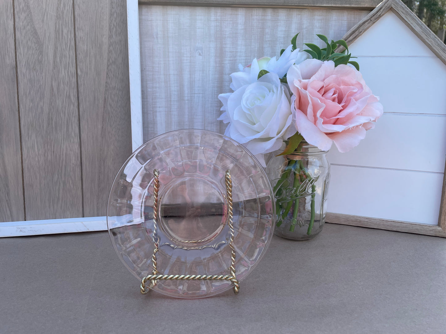 Antique Pink Depression Glass Square Optic Tea Cup and Saucer Set