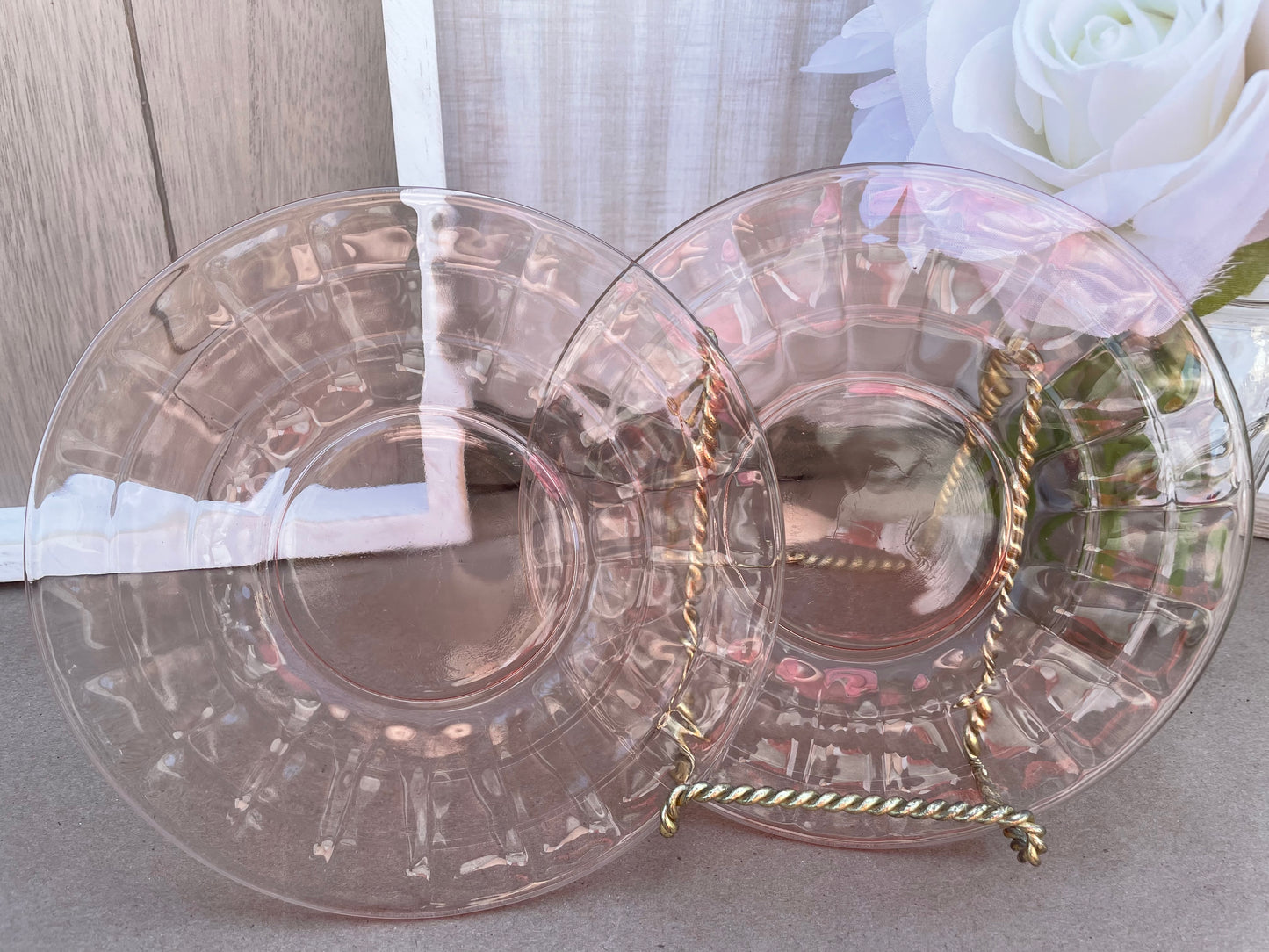 Antique Pink Depression Glass Square Optic Tea Cup and Saucer Set