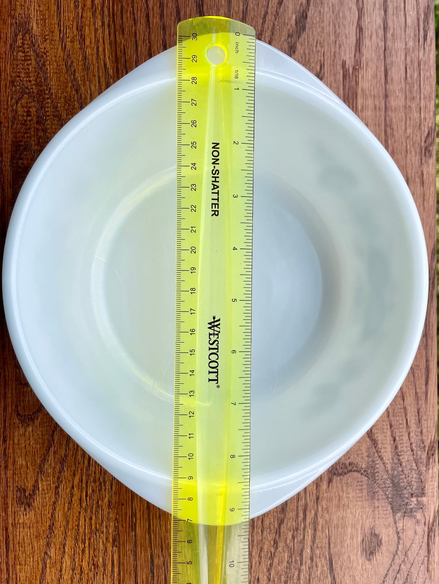 Vintage Glasbake Blue Onion Flower 1.5 QT White Milk Glass Baking Dish Cottage Chic Bakeware