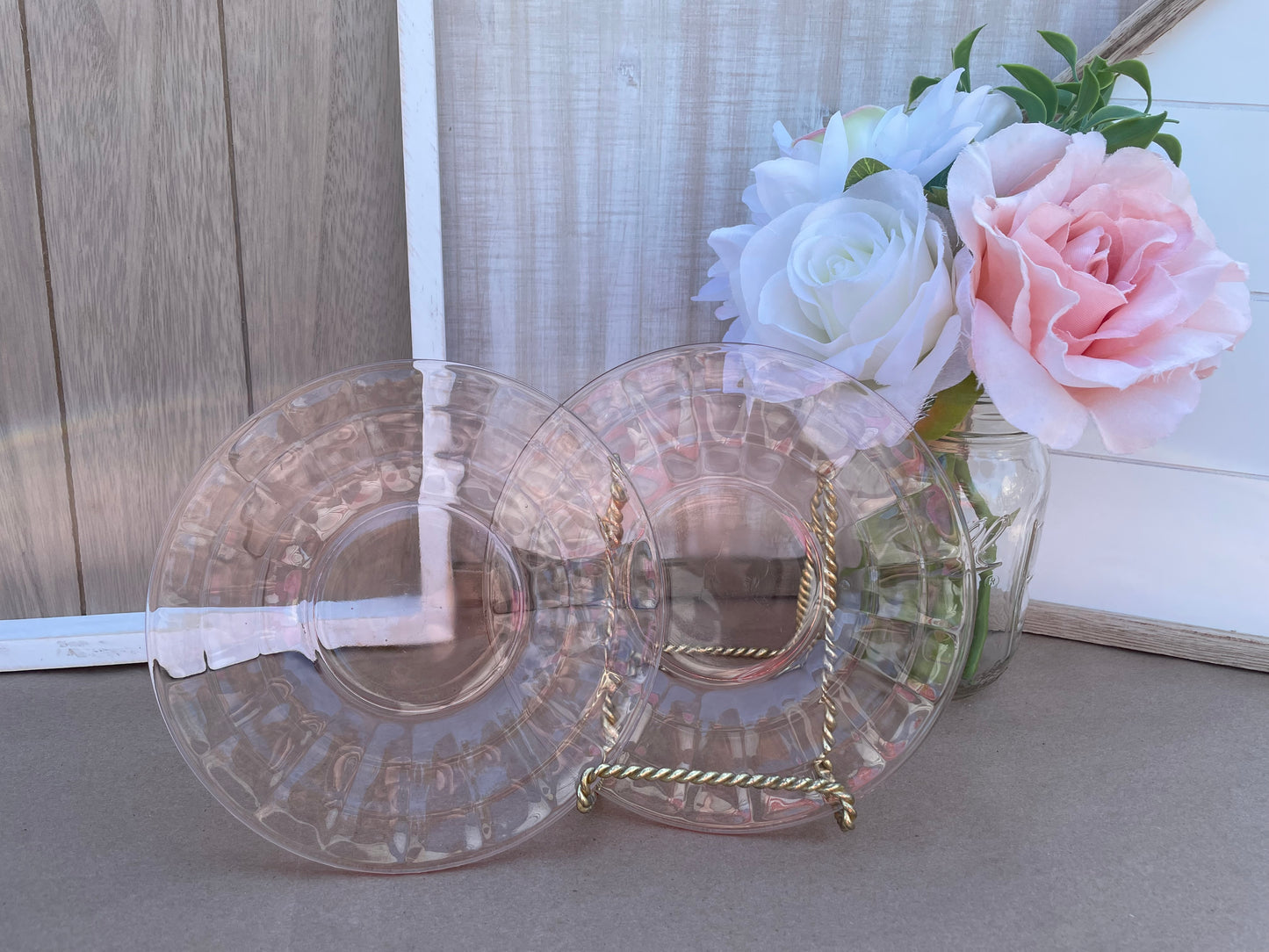Antique Pink Depression Glass Square Optic Tea Cup and Saucer Set