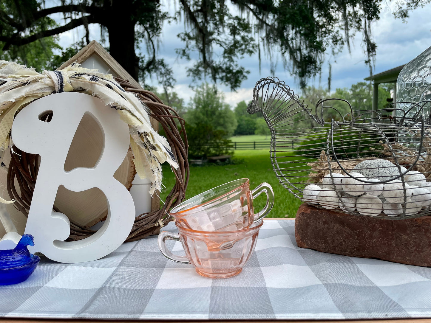 Antique Pink Depression Glass Square Optic Tea Cup and Saucer Set
