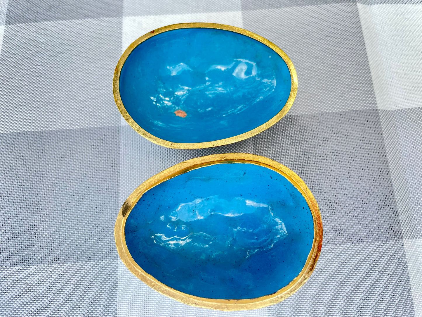 Vintage Cloisonne Blue Enamel and Pink Tulip Lateral Open Egg