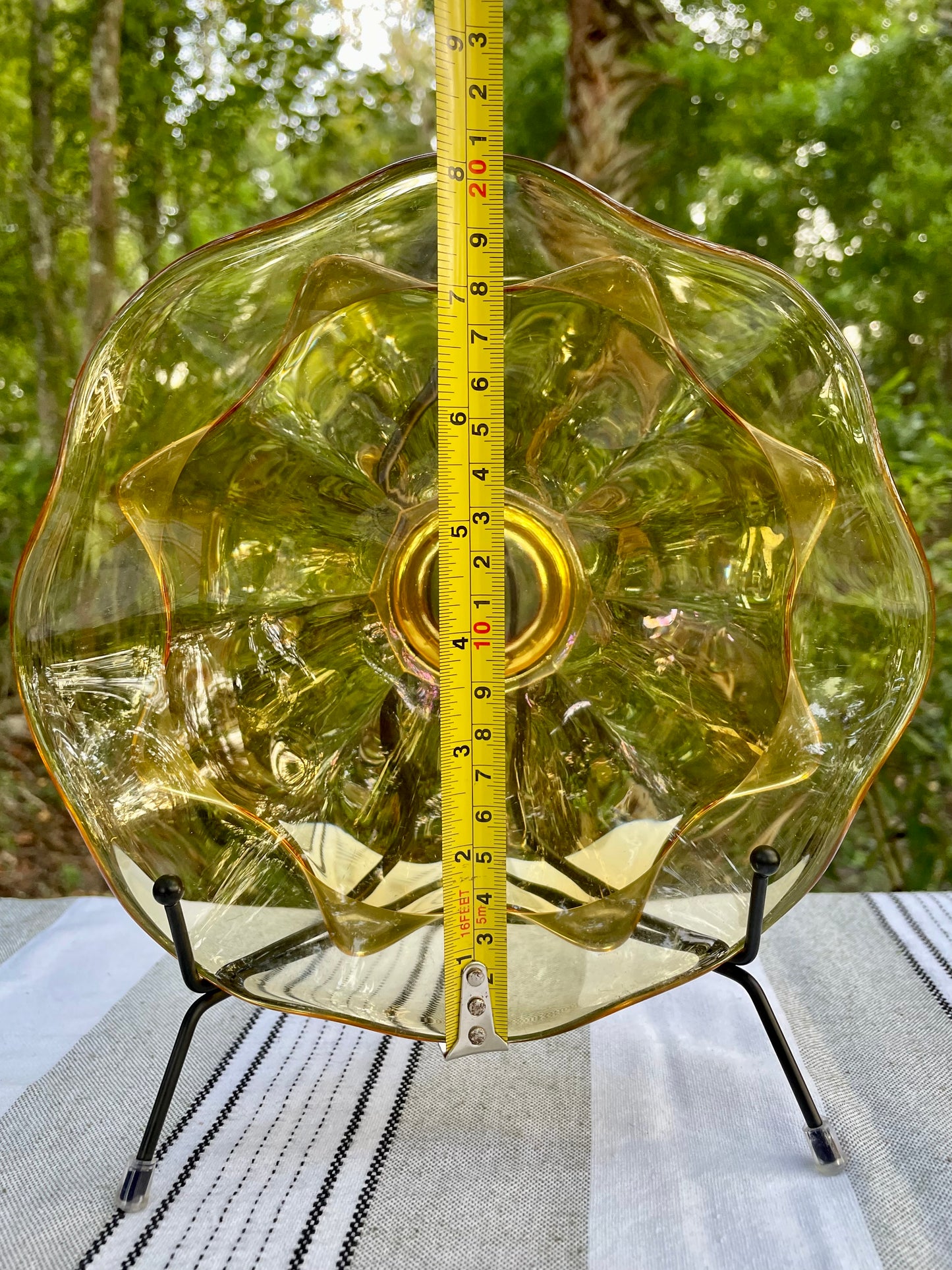 MCM Yellow Viking Glass Orange Molded Double Layered Bowl Ruffle Edge Compote Fruit Bowl