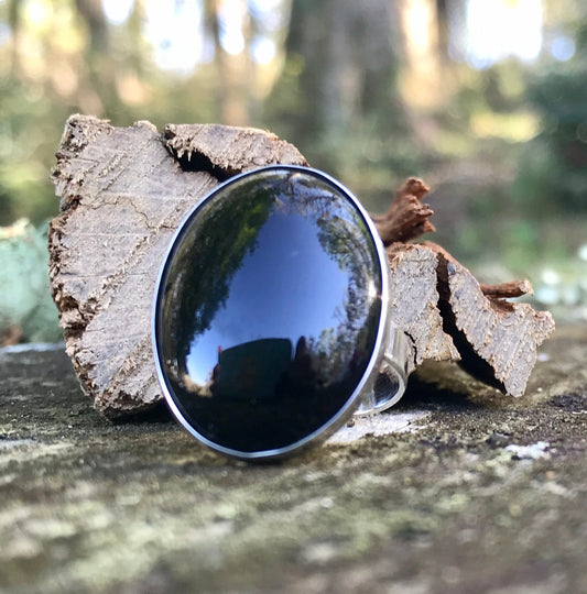 Vintage Black Stone and Silver Ring