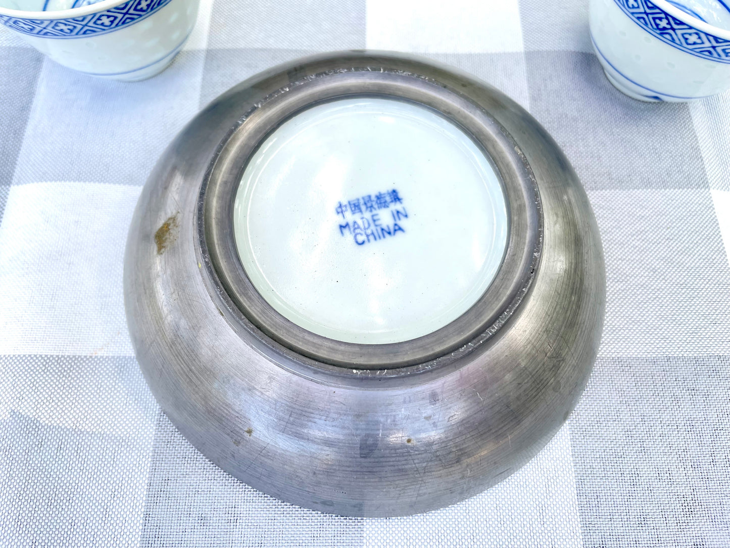 Vintage White Ceramic Blue Dragon Sake Cups and Rice Bowl Set