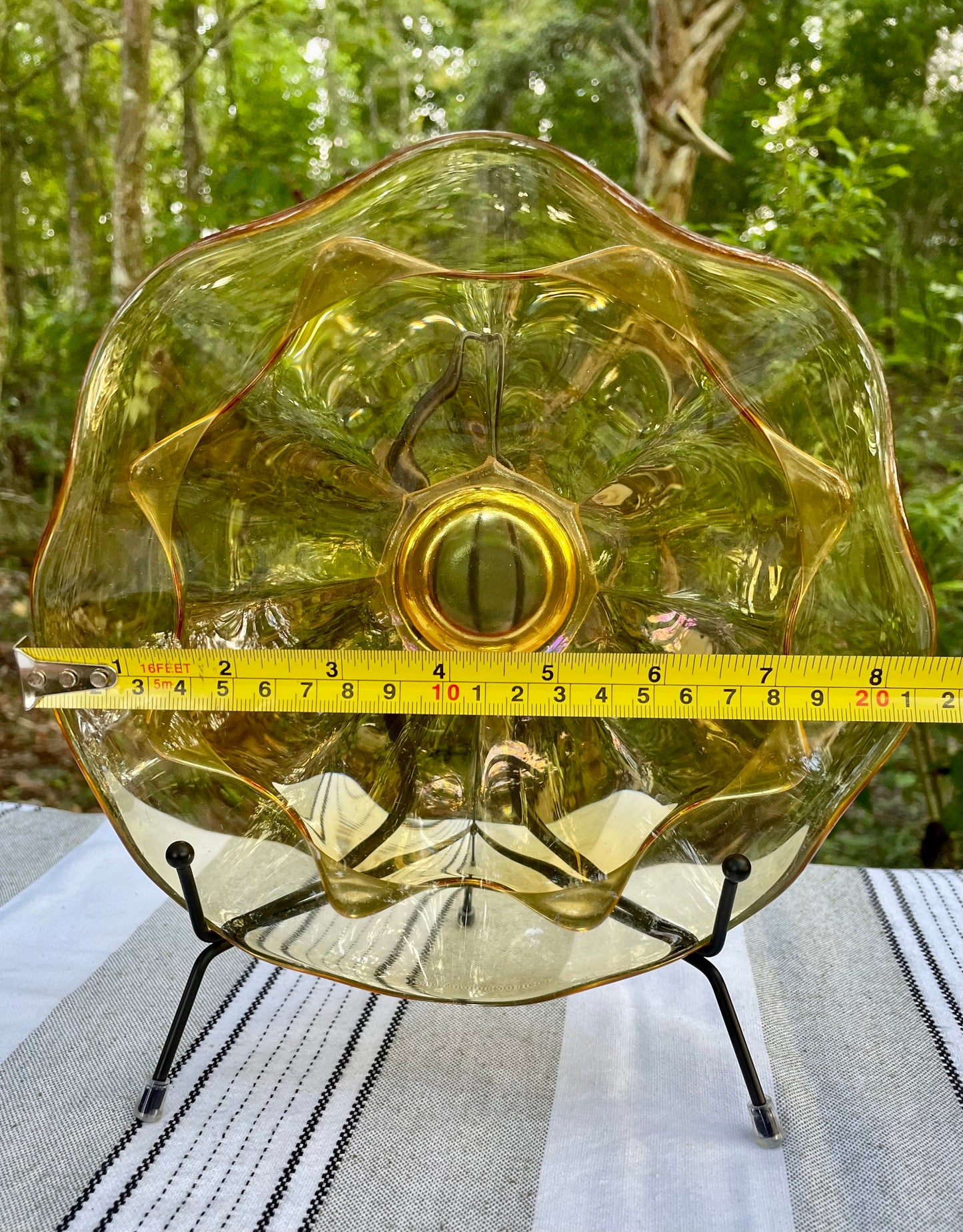 MCM Yellow Viking Glass Orange Molded Double Layered Bowl Ruffle Edge Compote Fruit Bowl