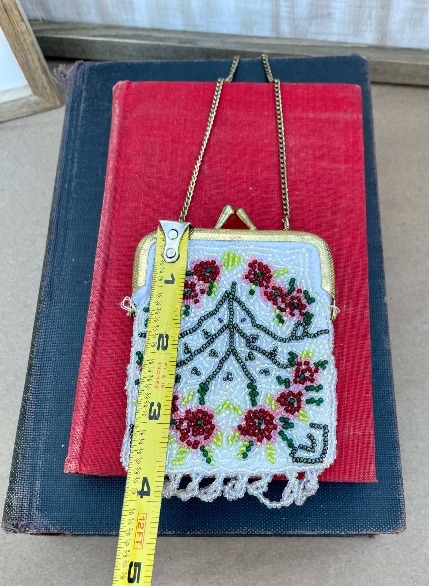 Vintage Floral Beaded Mesh Coin Purse