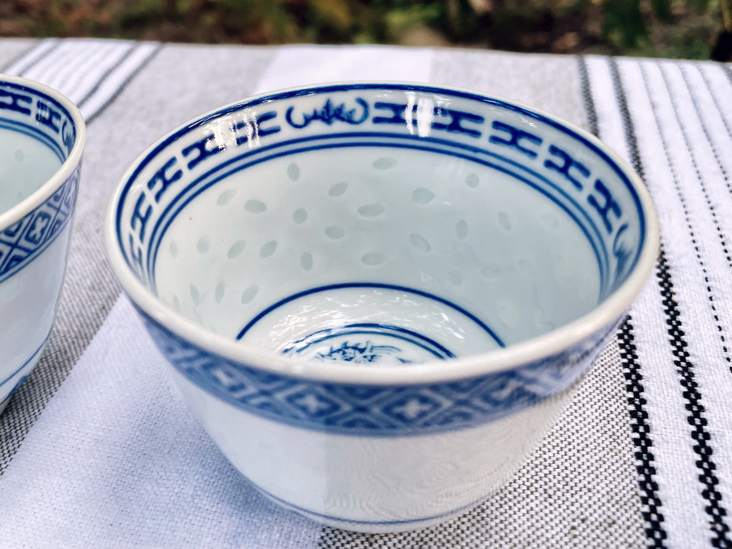 Vintage White Ceramic Blue Dragon Sake Cups and Rice Bowl Set