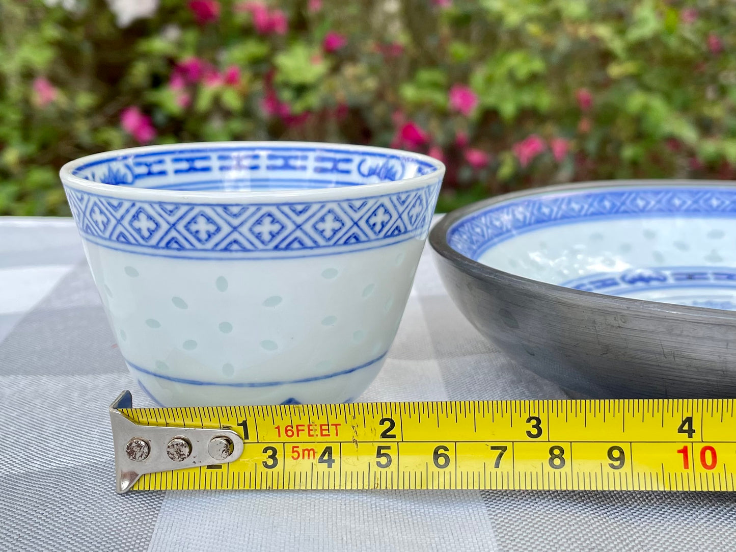 Vintage White Ceramic Blue Dragon Sake Cups and Rice Bowl Set