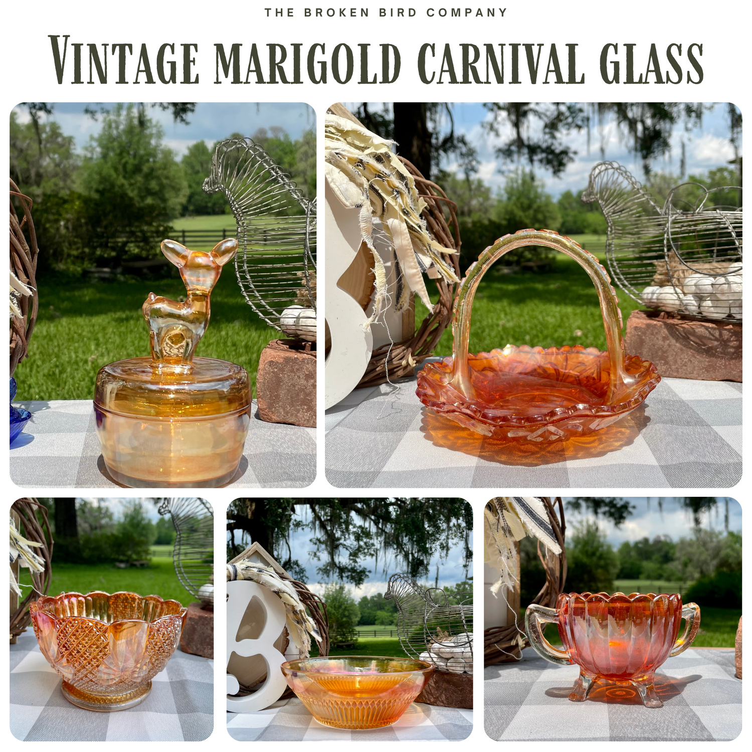 Antique Marigold Iridescent Carnival Glass