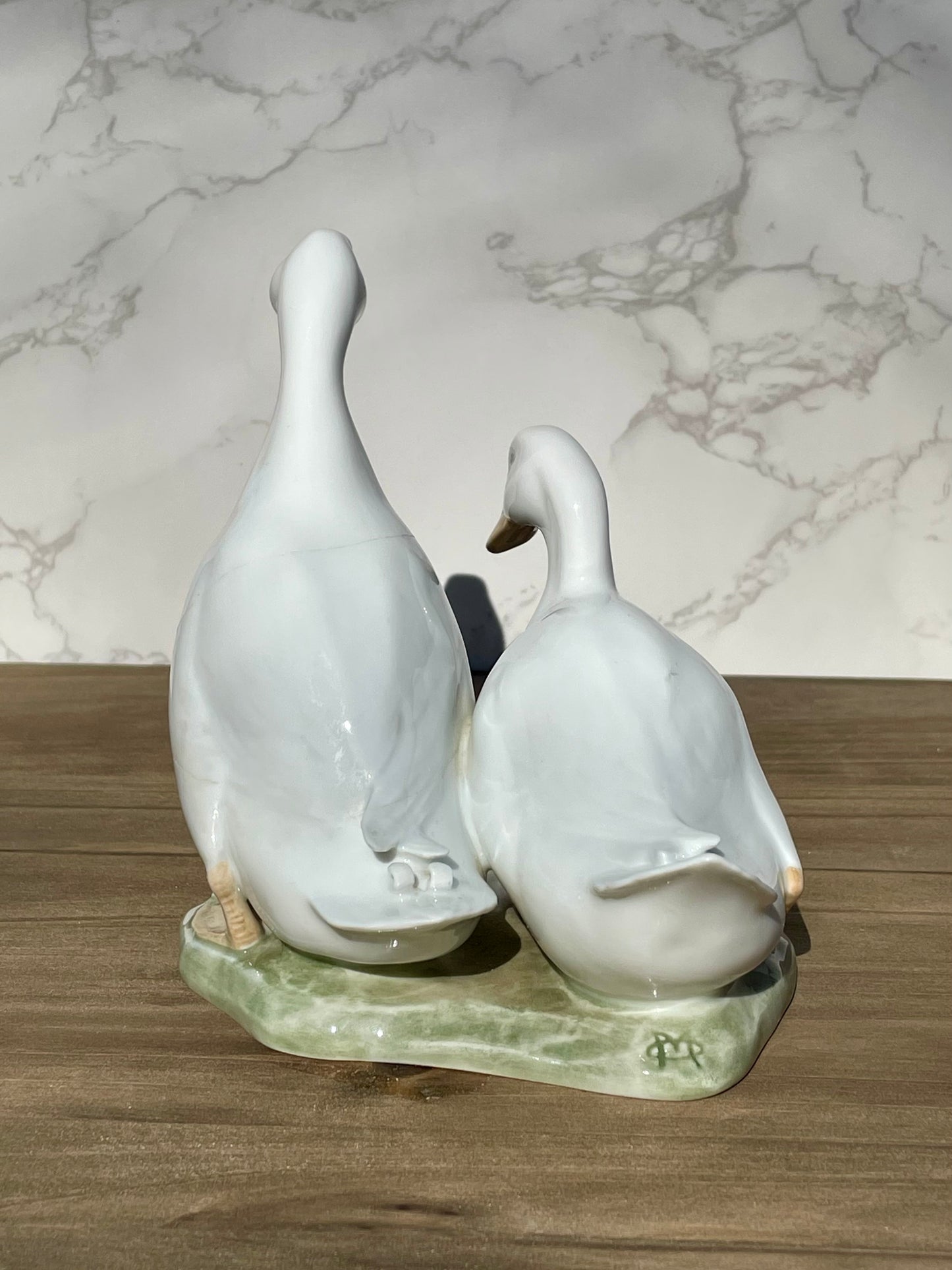 Royal copenhagen 1961 drake and duck figurine 2128 SF designed by olaf mathiesen in 1920s duck lovers gift duck statue thebrokenbirdcompany free shipping house warming gift rare RC statue Ducks walking 5.25 inch height discontinued royal copenhagen figurines white ducks green grass base