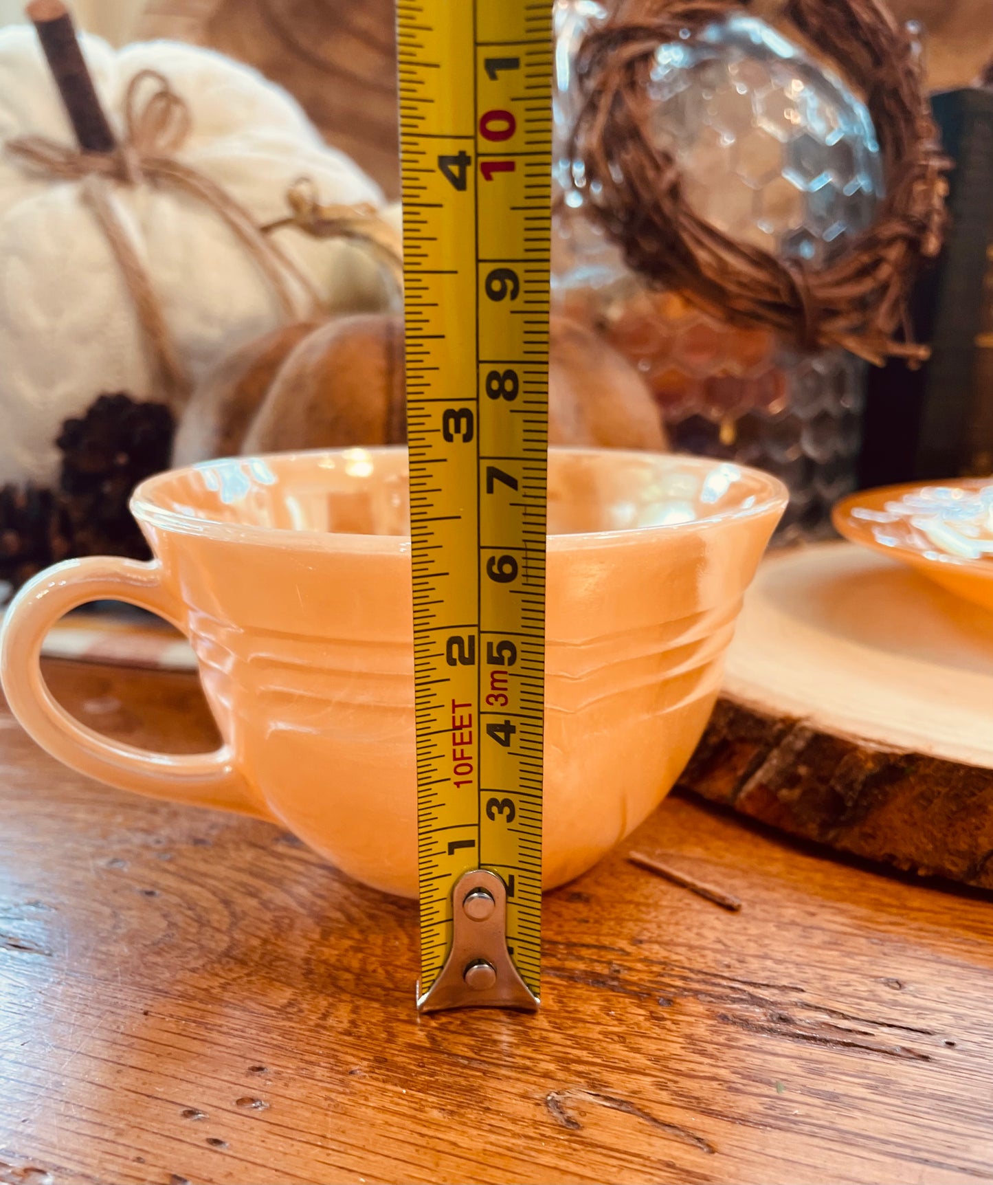 Vintage 1950s Fire King Laurel Leaf Peach Lusterware Tea Gift Set for 2 tea set vintage gift kitchenware iridescent marigold orange glass rare tea set  Thebrokenbirdcompany free shipping Christmas gift for her free gift wrapping vintage kitchenware iridescent glass anchor hocking glass company