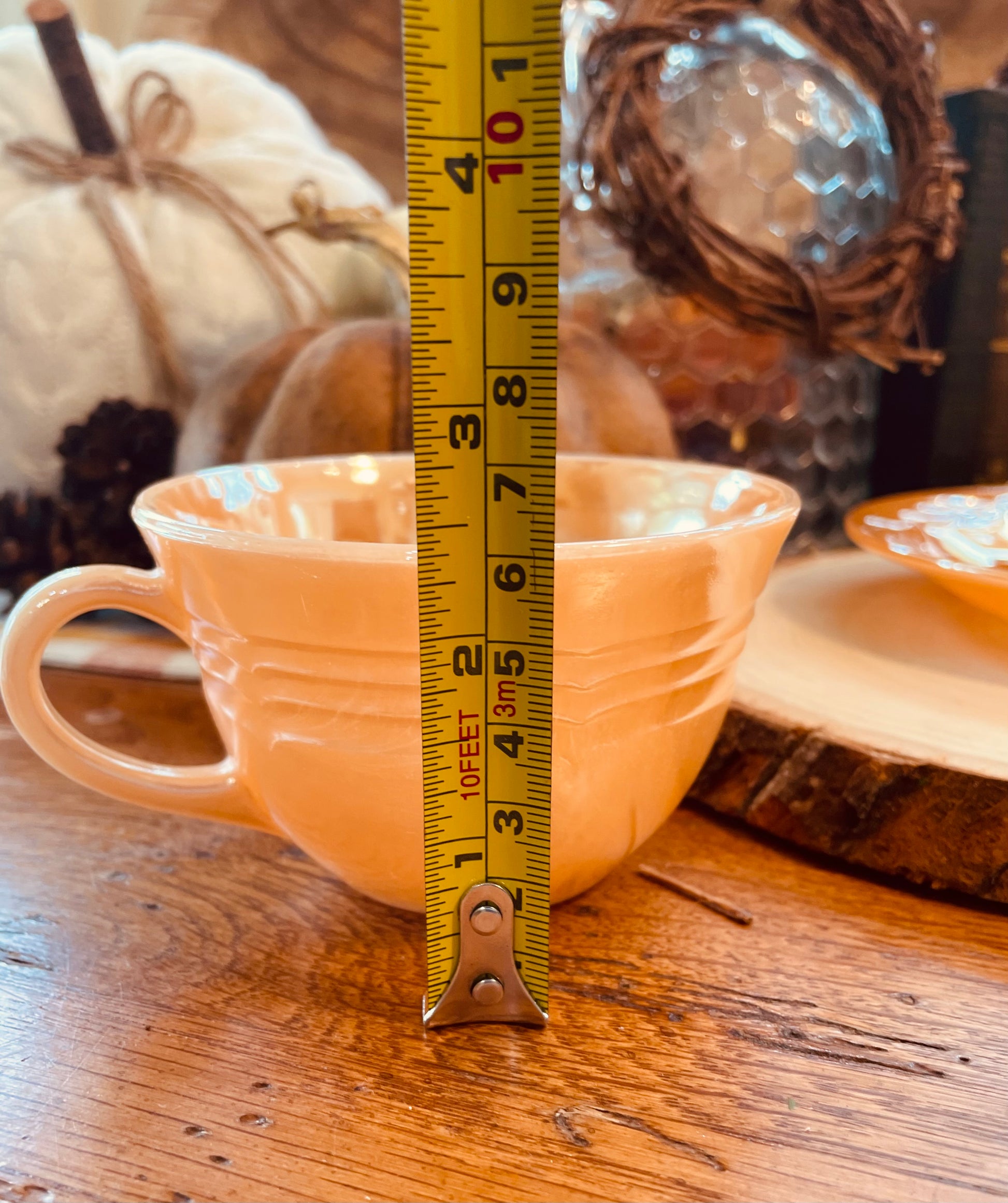 Vintage 1950s Fire King Laurel Leaf Peach Lusterware Tea Gift Set for 2 tea set vintage gift kitchenware iridescent marigold orange glass rare tea set  Thebrokenbirdcompany free shipping Christmas gift for her free gift wrapping vintage kitchenware iridescent glass anchor hocking glass company