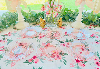 pink depression glass, diamond quilted pattern, imperial glass plates, vintage dessert plates, 1930s glassware, flat diamond glass, collectible pink glass, depression era tableware, quilted pink plates, antique glass set, retro pink dessert plates, art deco glassware, imperial glass diamond quilted, shabby chic decor, pink quilted depression glass Thebrokenbirdcompany gift antique glass