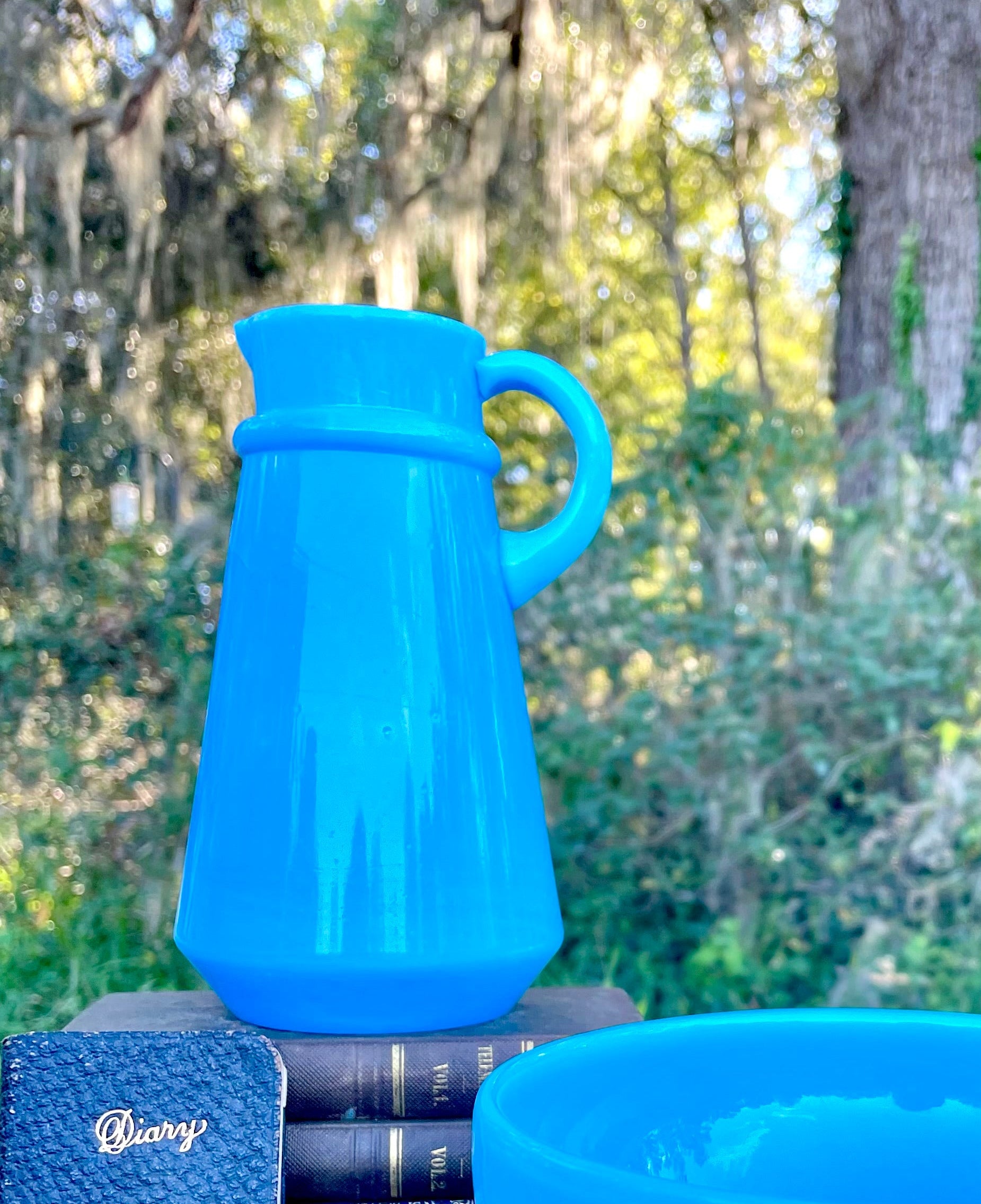 vintage french opaline pitcher, blue opaline glass pitcher, antique french opaline, raised base mark glass, swirl mark opaline, portieux vallerysthal style, 6 inch blue opaline jug, hand blown french pitcher, robins egg blue creamer, embossed mold mark glassware, collectible french milk glass, turquoise opaline pitcher, victorian blue opaline, french opaline with base mark victorian decor french victorian decor 19th century antiques ocean blue glass thebrokenbirdcompany free shipping