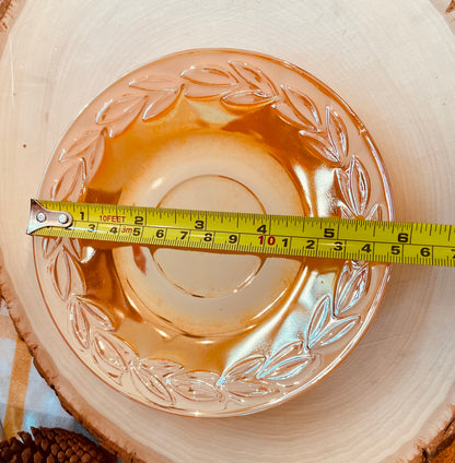 Vintage 1950s Fire King Laurel Leaf Peach Lusterware Tea Gift Set for 2 tea set vintage gift kitchenware iridescent marigold orange glass rare tea set  Thebrokenbirdcompany free shipping Christmas gift for her free gift wrapping vintage kitchenware iridescent glass anchor hocking glass company