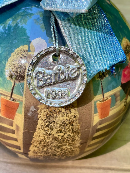 1998 holiday Barbie Christmas ornament blue bow silver tag gift for mom vintage Barbie collector Barbie lover gift Thebrokenbirdcompany Black dress Barbie Christmas decor free shipping 