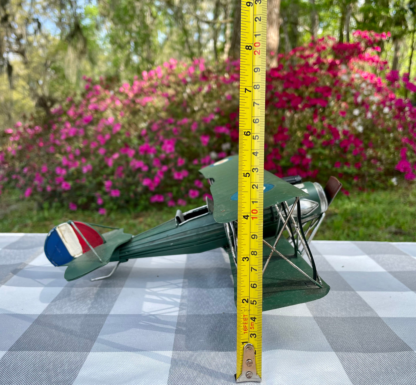 Green prop plane model of WW1 French propeller fighter plane metal scale model airplane collectors item collectible prop plane gift for him office decor veteran gift 